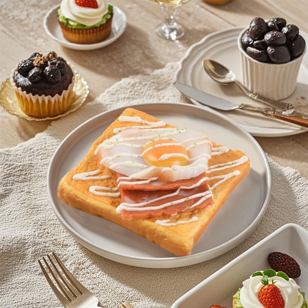 Hagao Fake Egg Toast Simulation Sprinkle Artificial Food Mixed Model Kitchen Decoration 1 pc