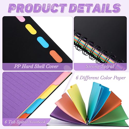 Miniatura 4 de Cuaderno de 4 pestañas en espiral de 675 x 825 pulgadas páginas rayadas con pestañas 240 páginas 6 secciones codificadas por color 6 cuadernos en