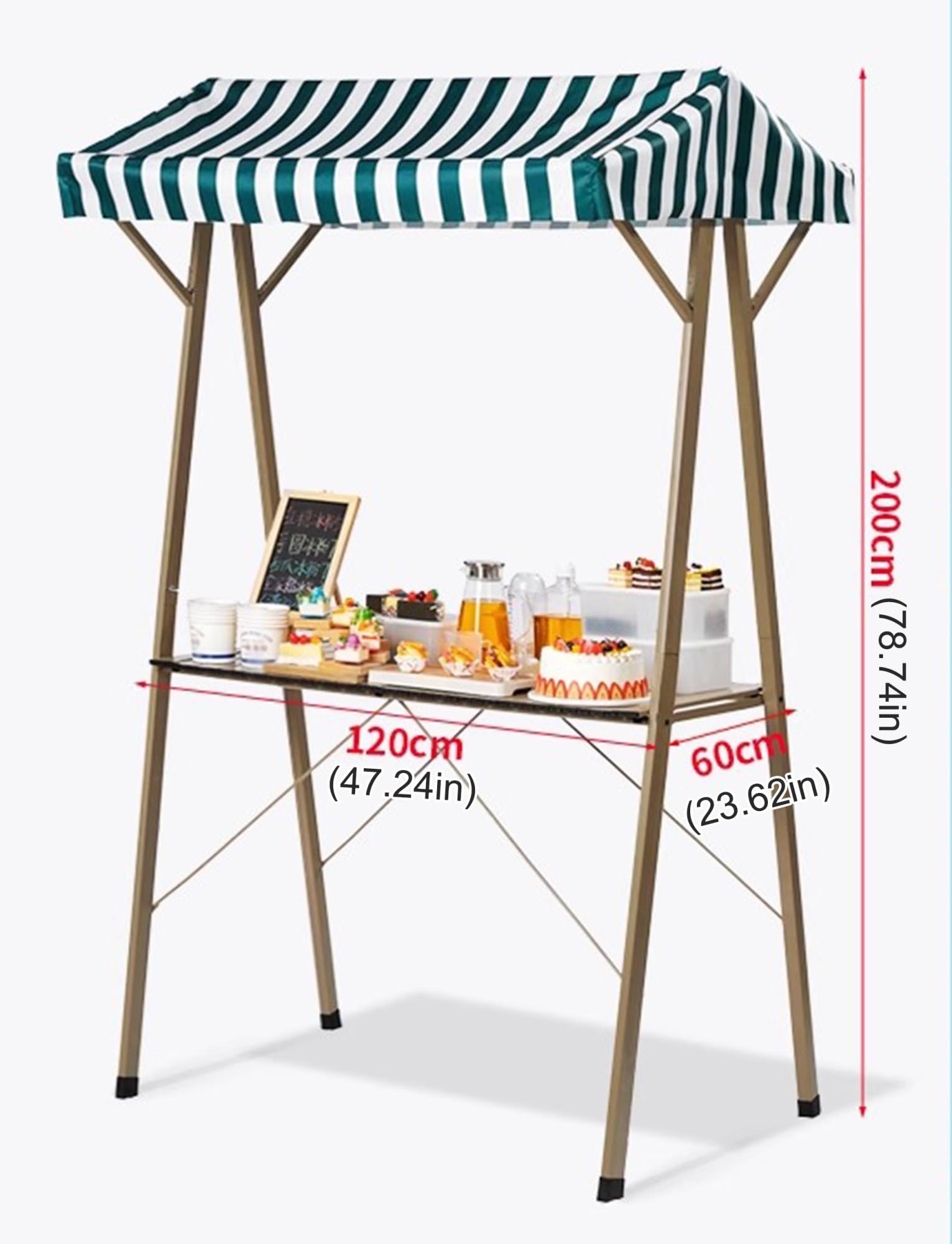 Puesto de exhibición de Mercado, Puesto de Vendedor Ambulante con toldo y Escritorio extraíble, quiosco Plegable for Eventos de Venta en el Mercado.(120x60cm/47.24x23.62in)