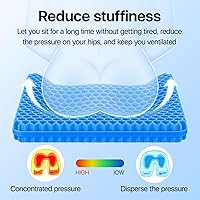 Vista 7 de Cojín de asiento de gel, cojín de asiento de enfriamiento (súper grande y grueso), diseño de panal transpirable que absorbe los puntos de presión