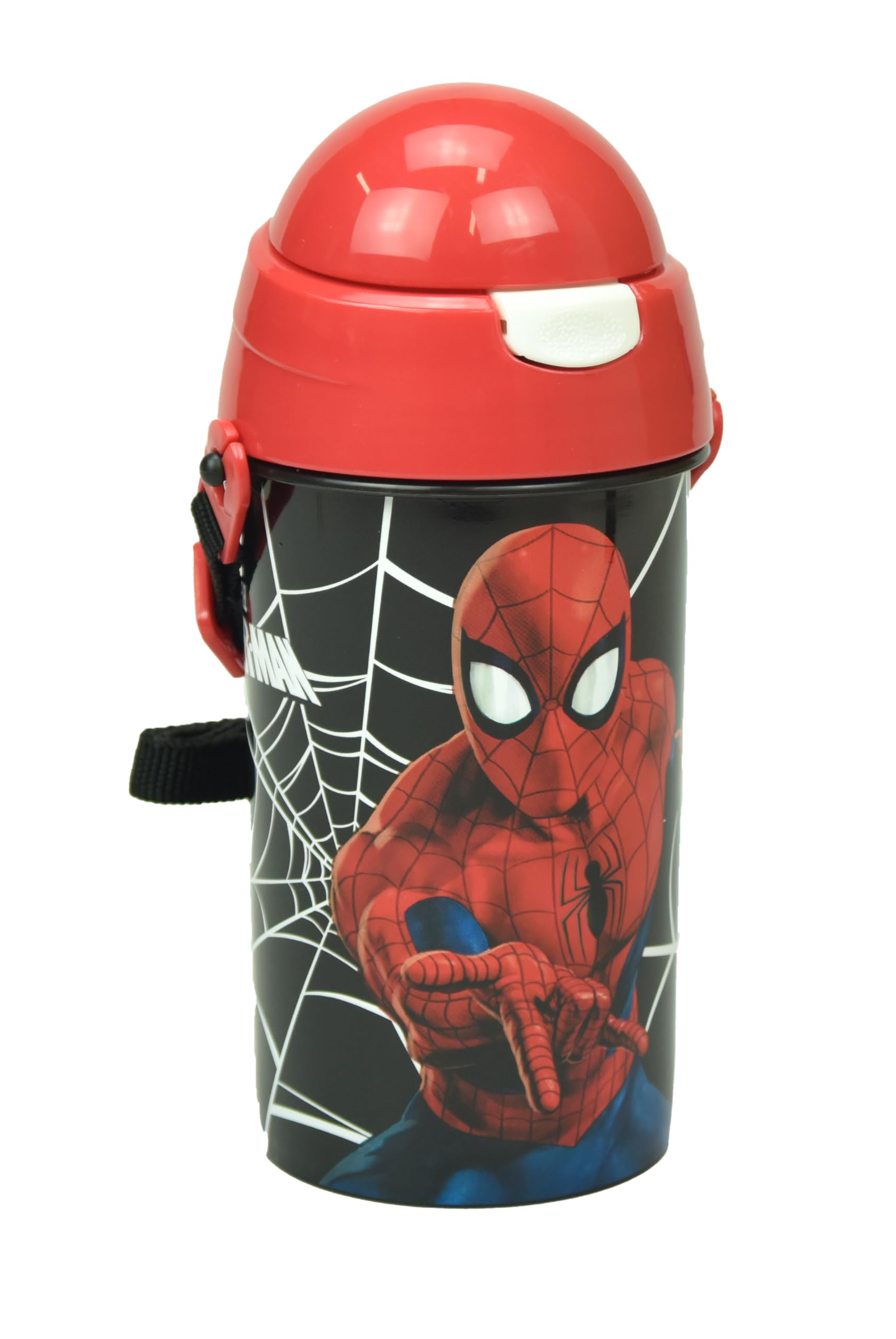 Om Supplies Spiderman Sport Pop Up Canteen Cycling Water Bottle Drink Bottle Flask With Neck Cord For Easy Carry School Lunch Kids Childrens 500Ml (Spiderman)