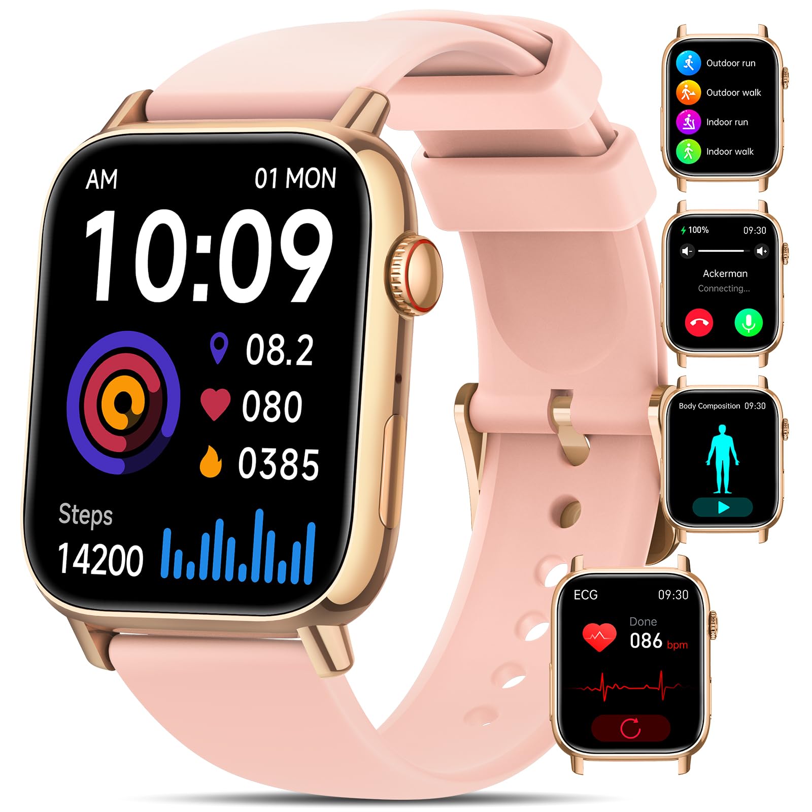NAIXUES 2025 Reloj Inteligente con 𝐆𝐥𝐮𝐜𝐞𝐦𝐢𝐚/𝐄𝐂𝐆/𝐇𝐑𝐕, 1.83'' Smartwatch Hombre Mujer con Frecuencia Cardiaca/Presión Arterial/Estrés/SpO2/Sueño, Pulsera Actividad para Android iOS, Oro
