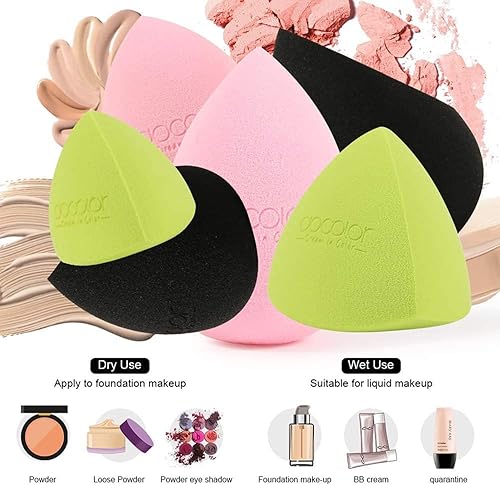 Miniatura 2 de Docolor 6+1 esponjas de maquillaje y brocha, esponja de belleza para mezclar base y cepillo Kabuki de parte superior plana, líquido, crema, polvo, 7