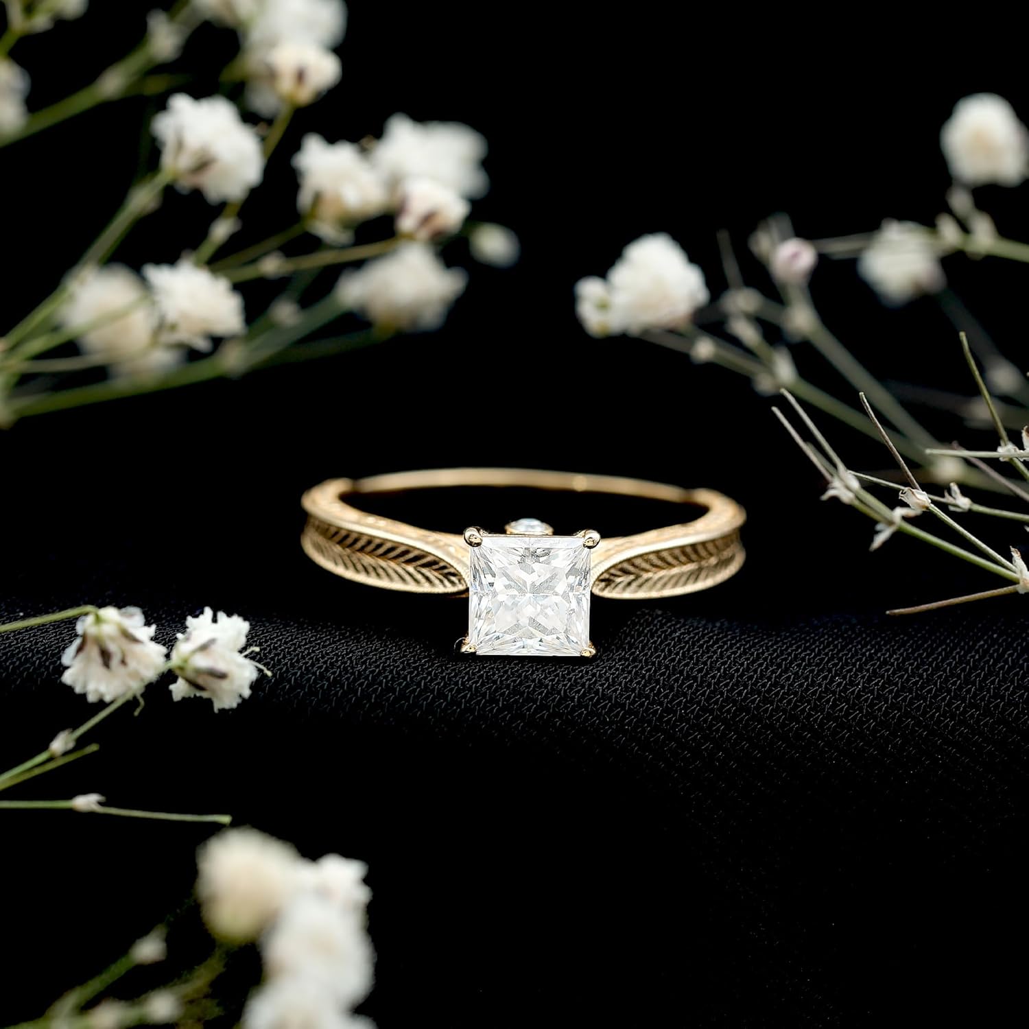 Certified 1 Carat Lab Grown Diamond Princess Cut Engagement Ring, Ef-Vs Quality, Vintage Inspired Diamond Engraved Ring