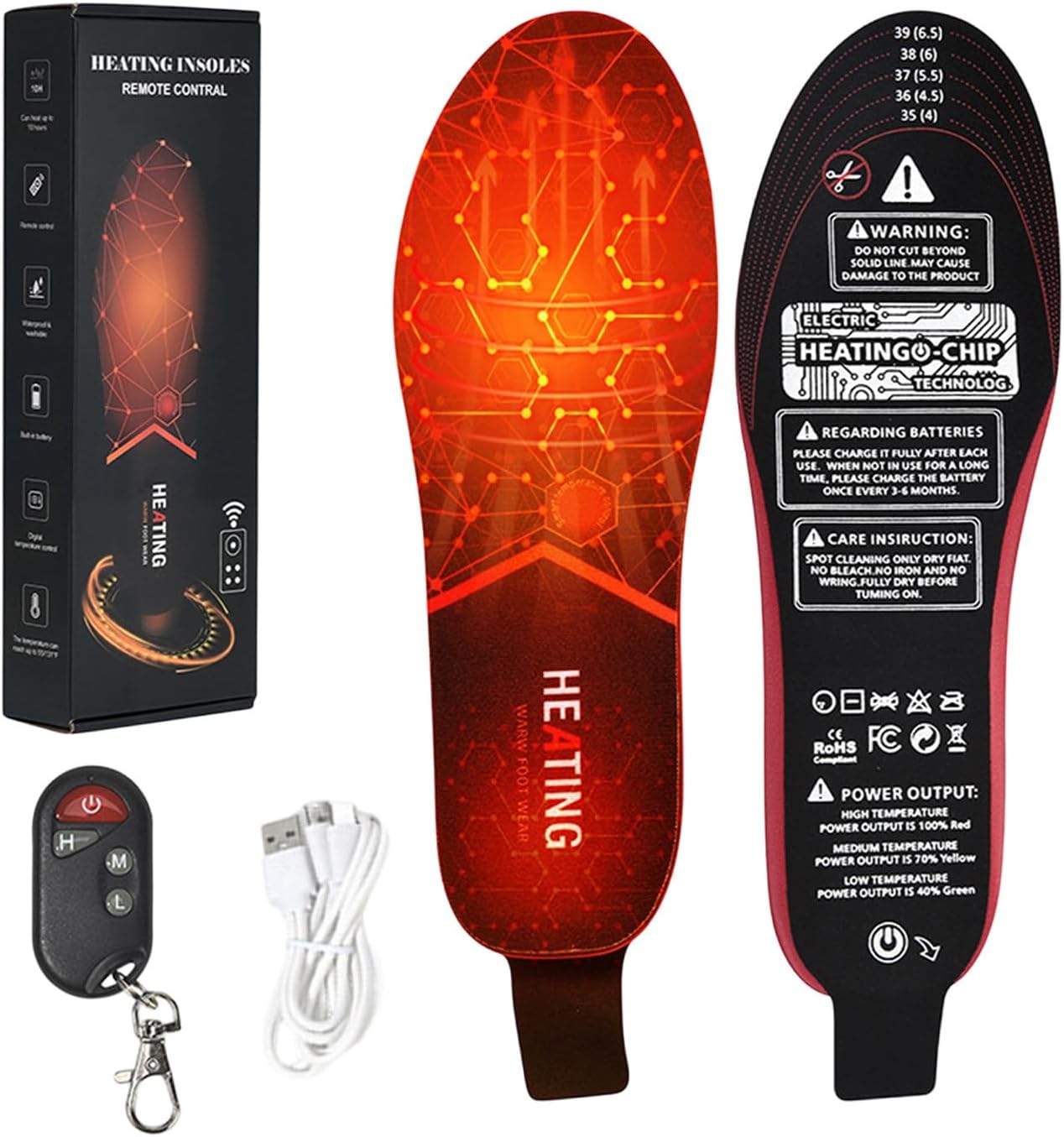 充電式加熱インソール,電気 加熱 インソール インサート | 快適 保温 シューインサート - 冬季キャンプ スキー 家庭通勤 ハイ