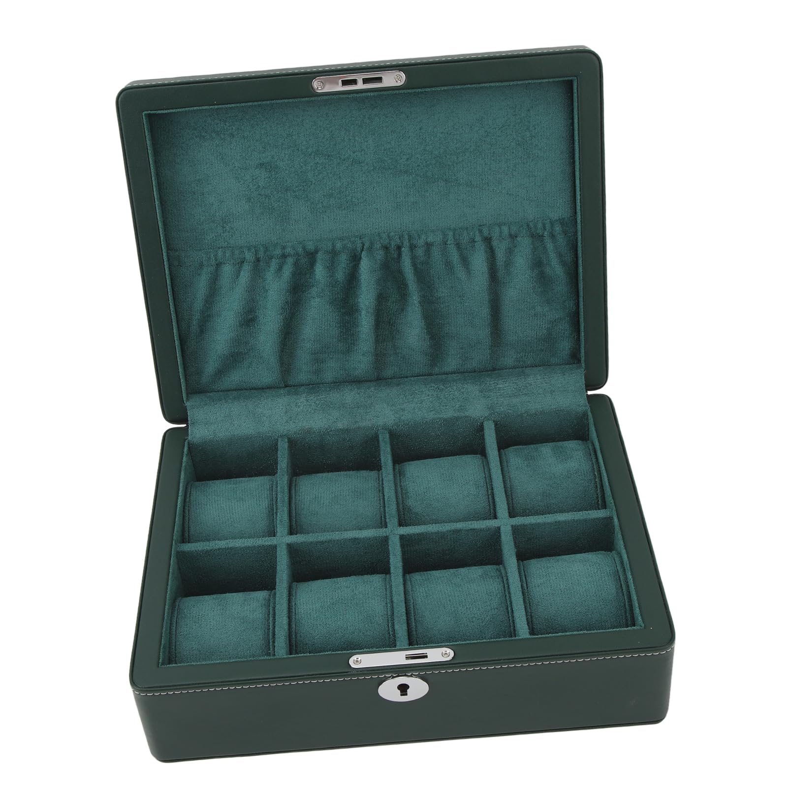 Scatola porta orologi da 8 scomparti con custodia organizer in pelle microfibra verde per uomo donna