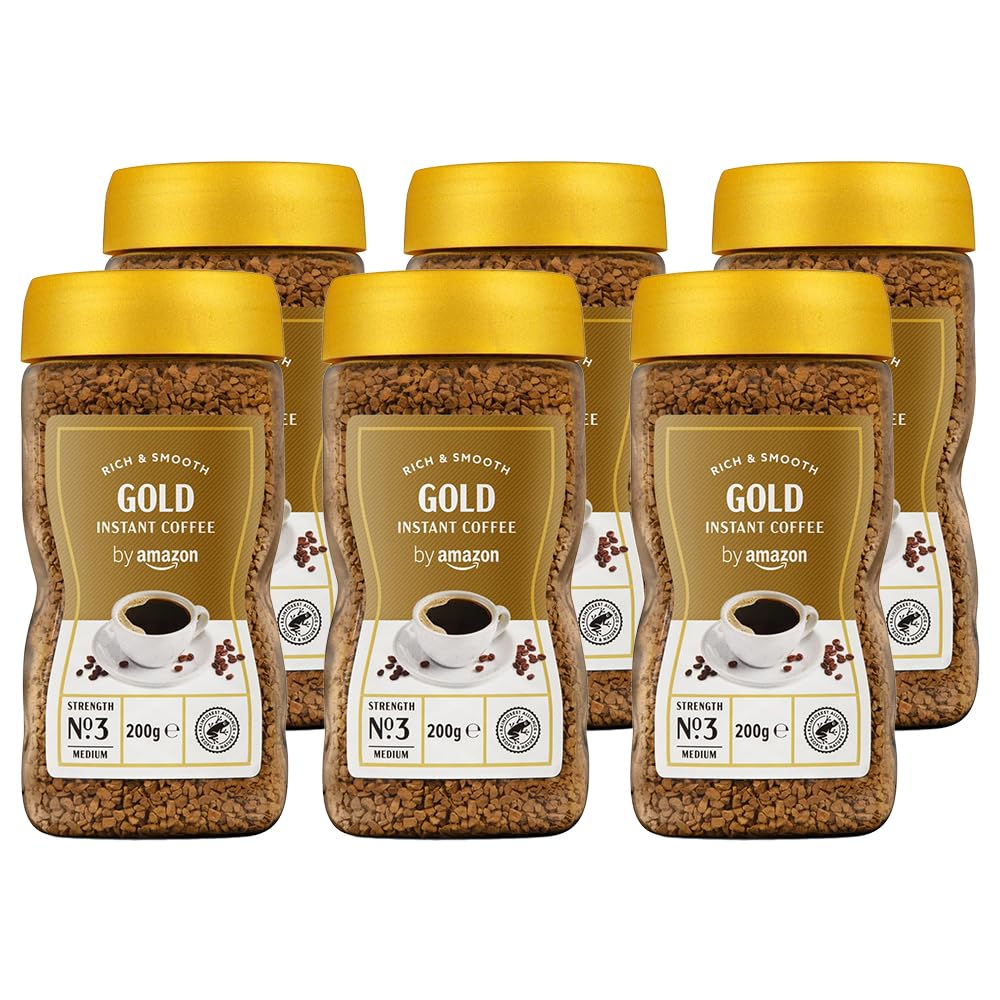 by Amazon - Café soluble liofilizado Gold, tueste medio, 200g, paquete de 6, certificado Rainforest Alliance