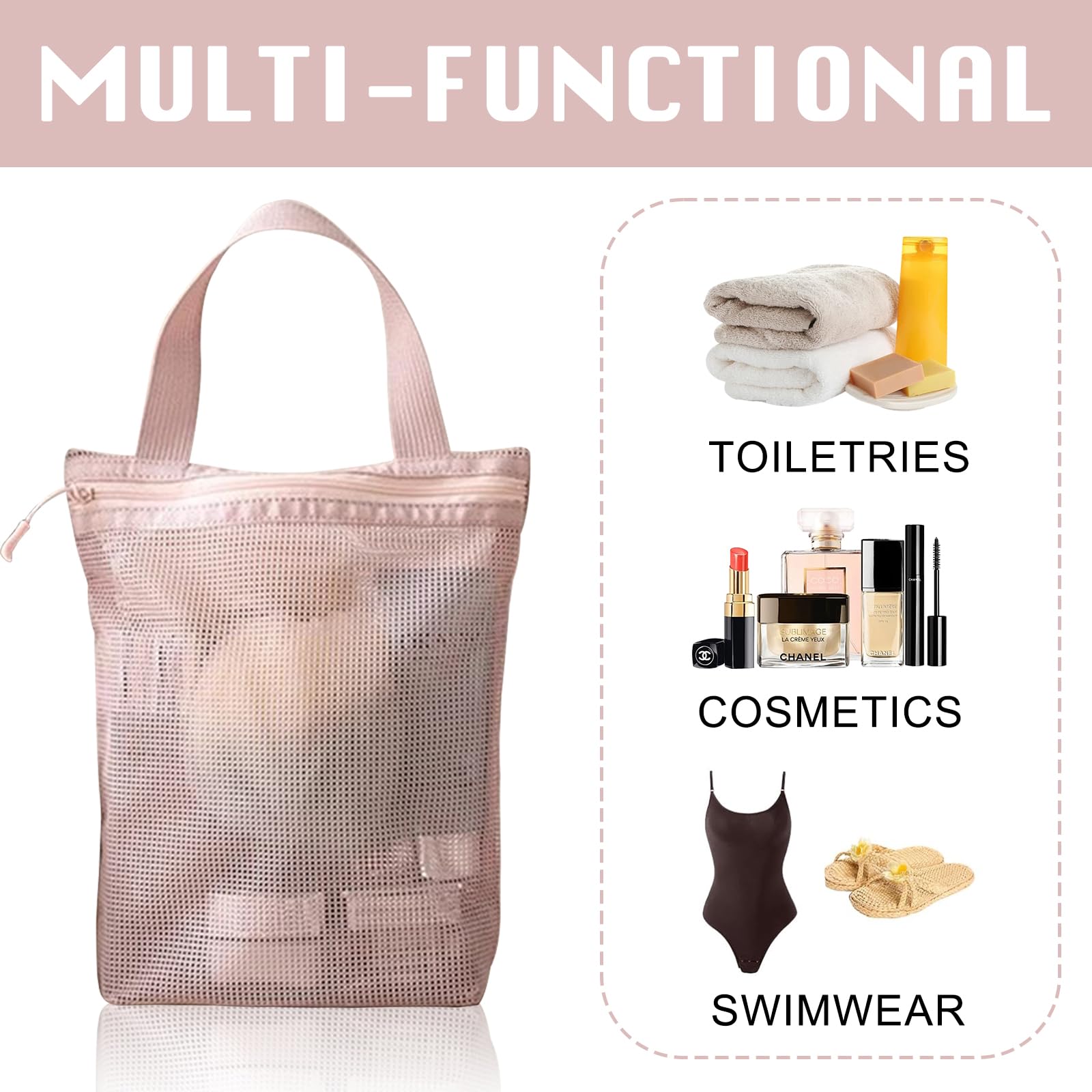 Wash Bag in Rete, Borsa da Doccia in Rete, Portatile Organizer in Retes, Asciugatura Rapida Borsas da Trasporto per Articoli da Toilette con Tre Scomparti per Palestra Viaggi Campeggio Nuoto