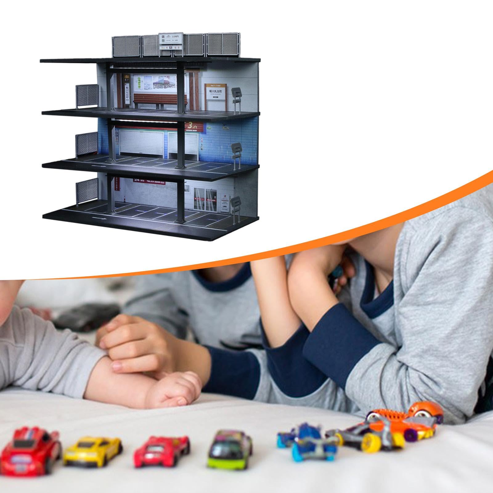 Vitrine für Modellautos, Miniatur Parkplatz Diorama, Spielzeugaufbewahrung mit Beleuchtung, Dekoration, Style B