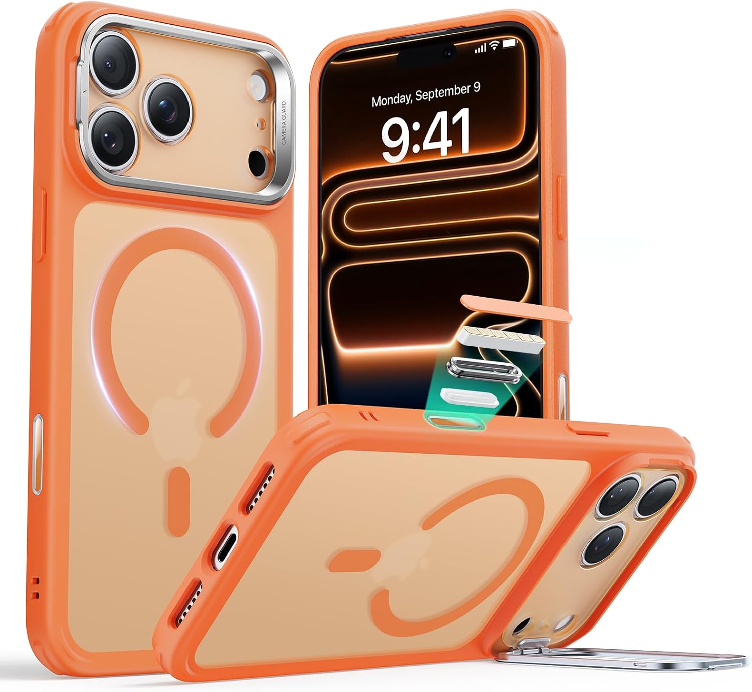 esr for iphone 17 pro max case with stand, camera control cover compatible with magsafe, military-grade drop protection magnetic phone case, scratch-resistant back cover,frosted orange c-frosted orange iphone 17 pro max
