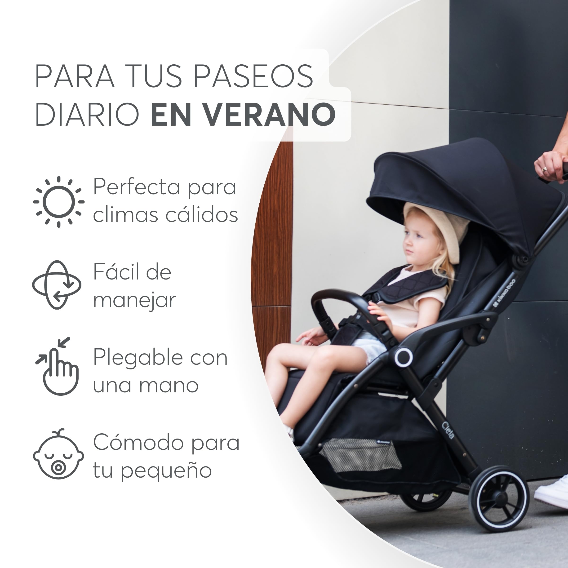 KikkaBoo Silla de Paseo Ligera CIELA, Carrito Bebé Compacto hasta 22 kg, Plegado Automático, Reclinable, Superligero, Tamaño Cabina Avión, Negro