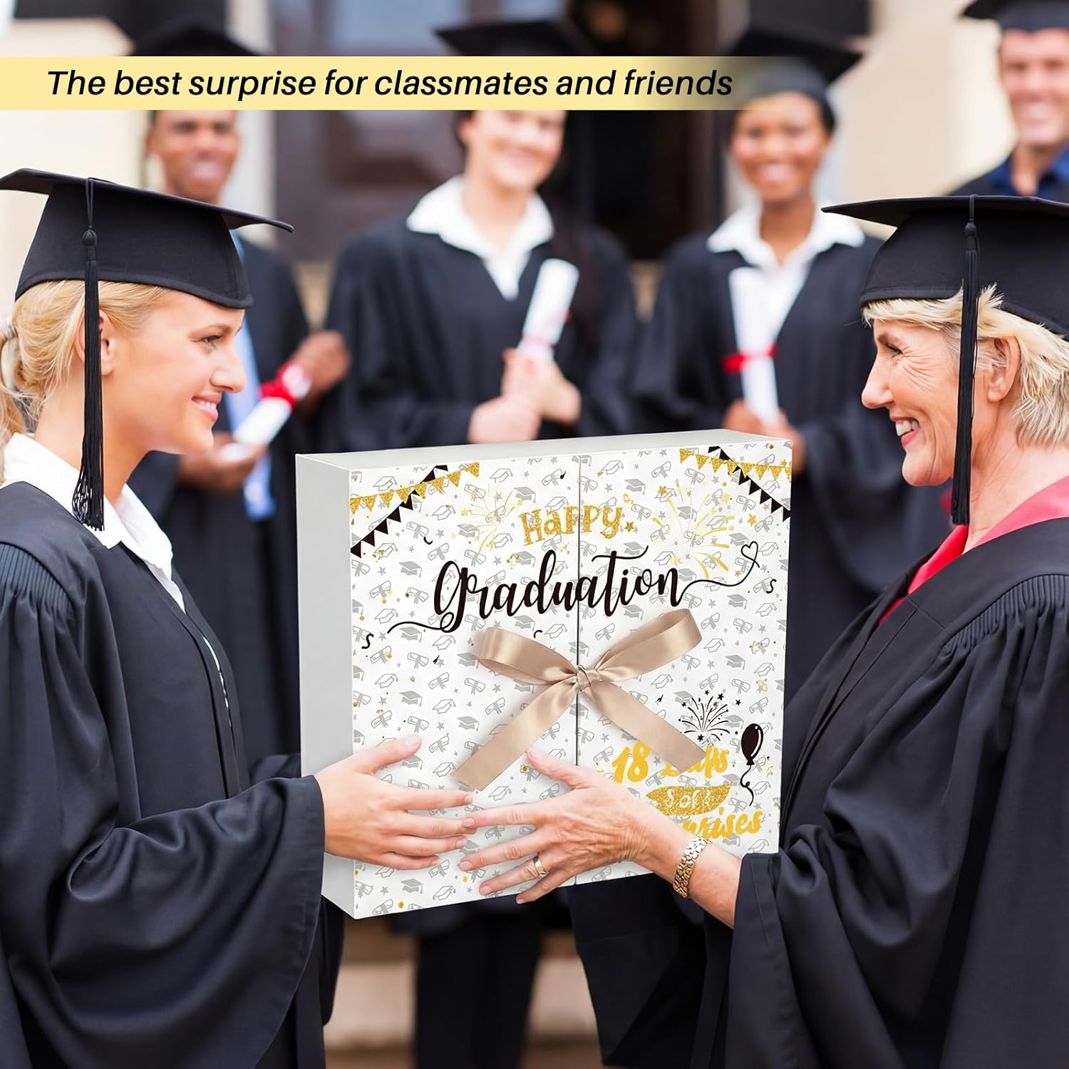 18 Days Graduation Countdown Calendar Gift Box 2026 Empty Graduation Paper Advent Calendars to Fill DIY Grad Surprise Gift Box for Her Him High School College, Gifts Not Included(Black Gold)