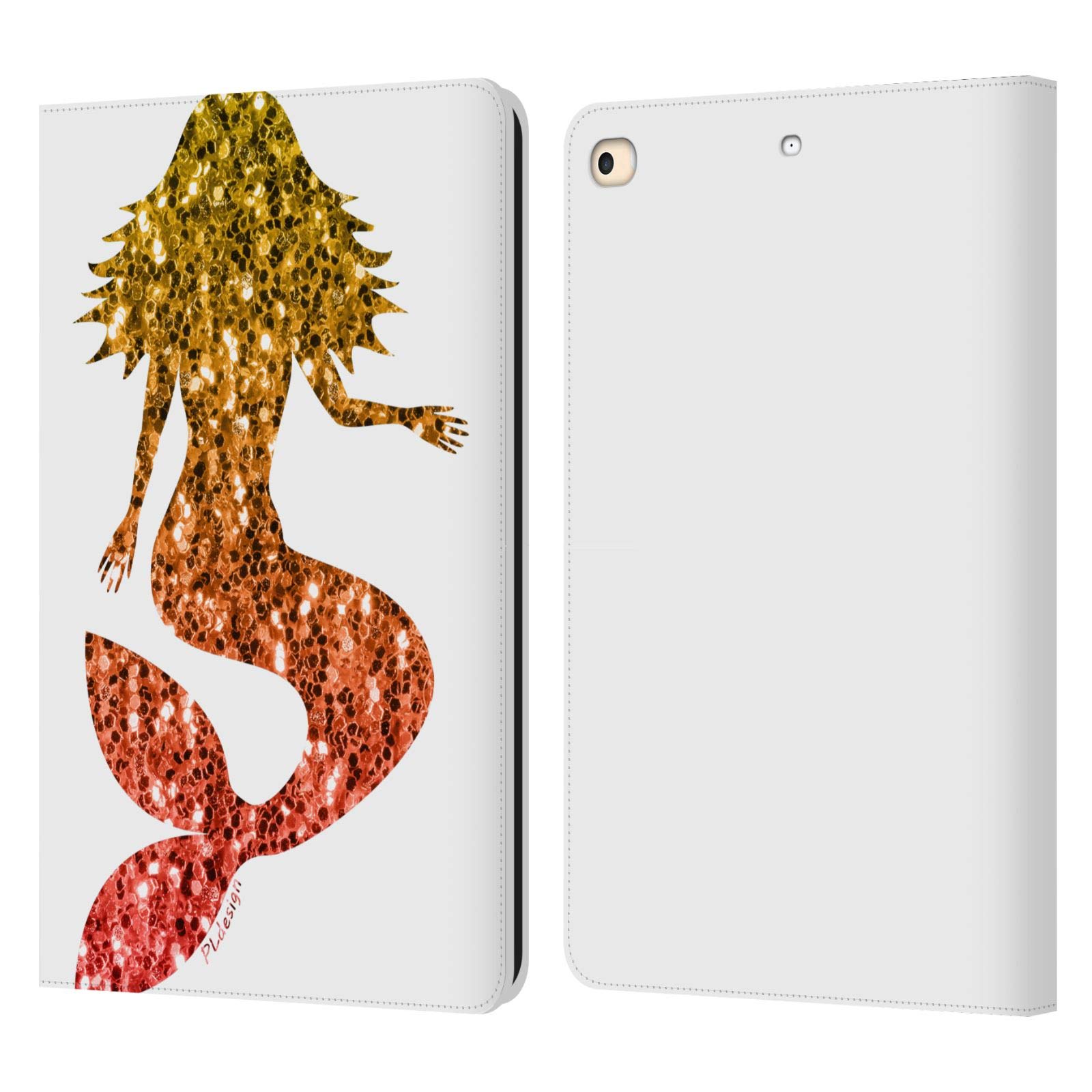 Étui portefeuille iPad 9.7 PLdesign sirène scintillante en cuir jaune rouge - 7