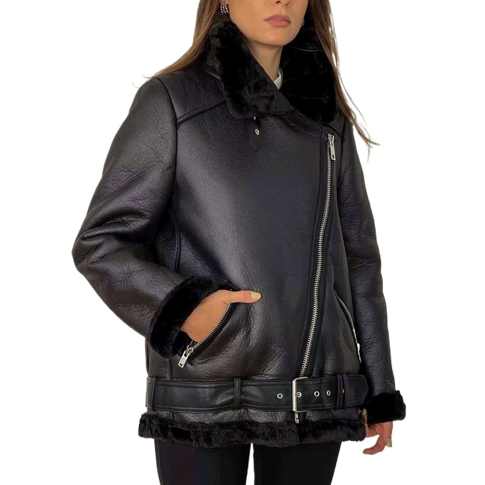 Ithil Leather Jacket Women Winter Coat Womens Thick Faux Fur