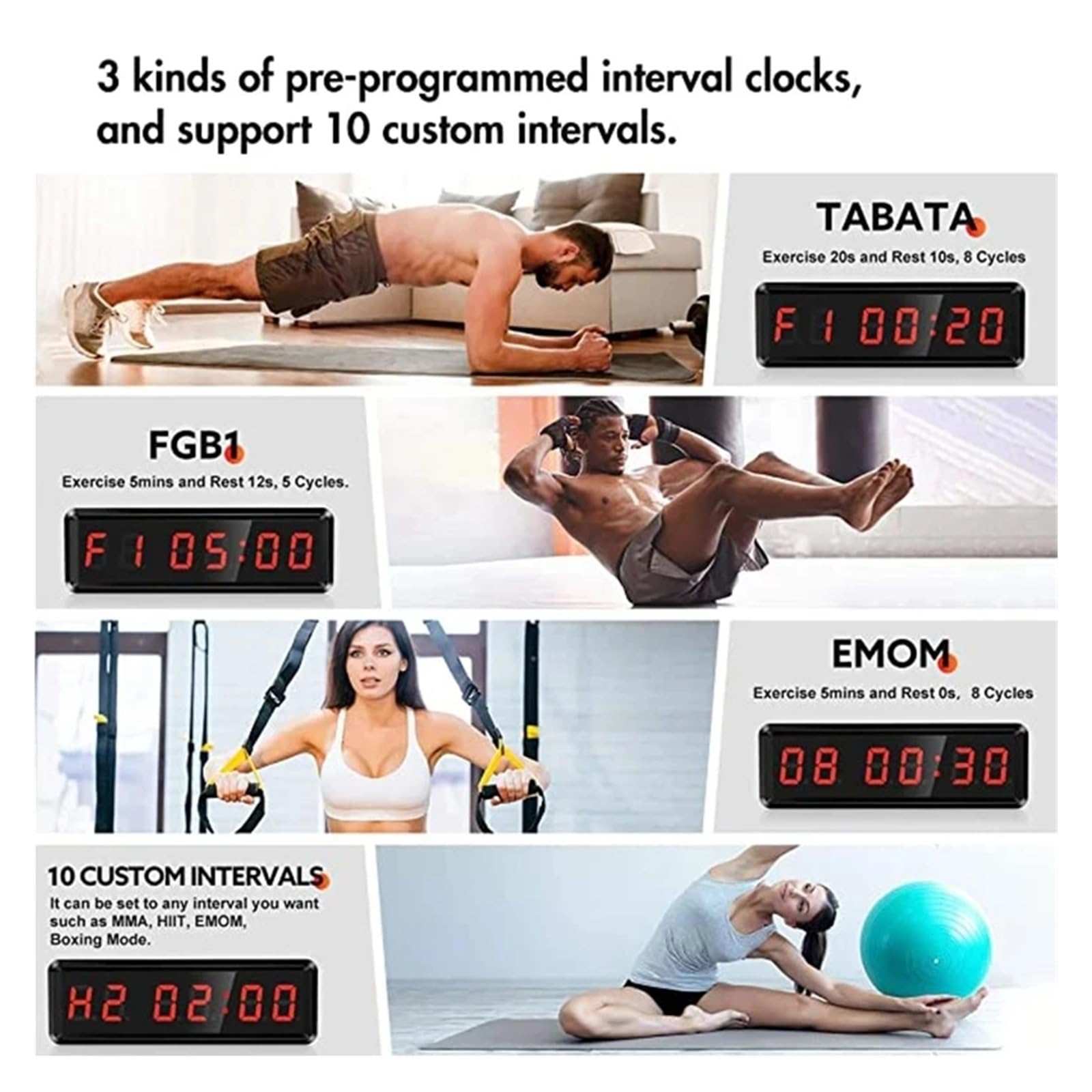 1.5 ''grande horloge de gymnastique chronomètre compte à rebours/haut, d'intervalle minuterie d'entraînement avec Buzzer, en plein air LED Ouverture à Distance(2 blue 4 red EU Plug)