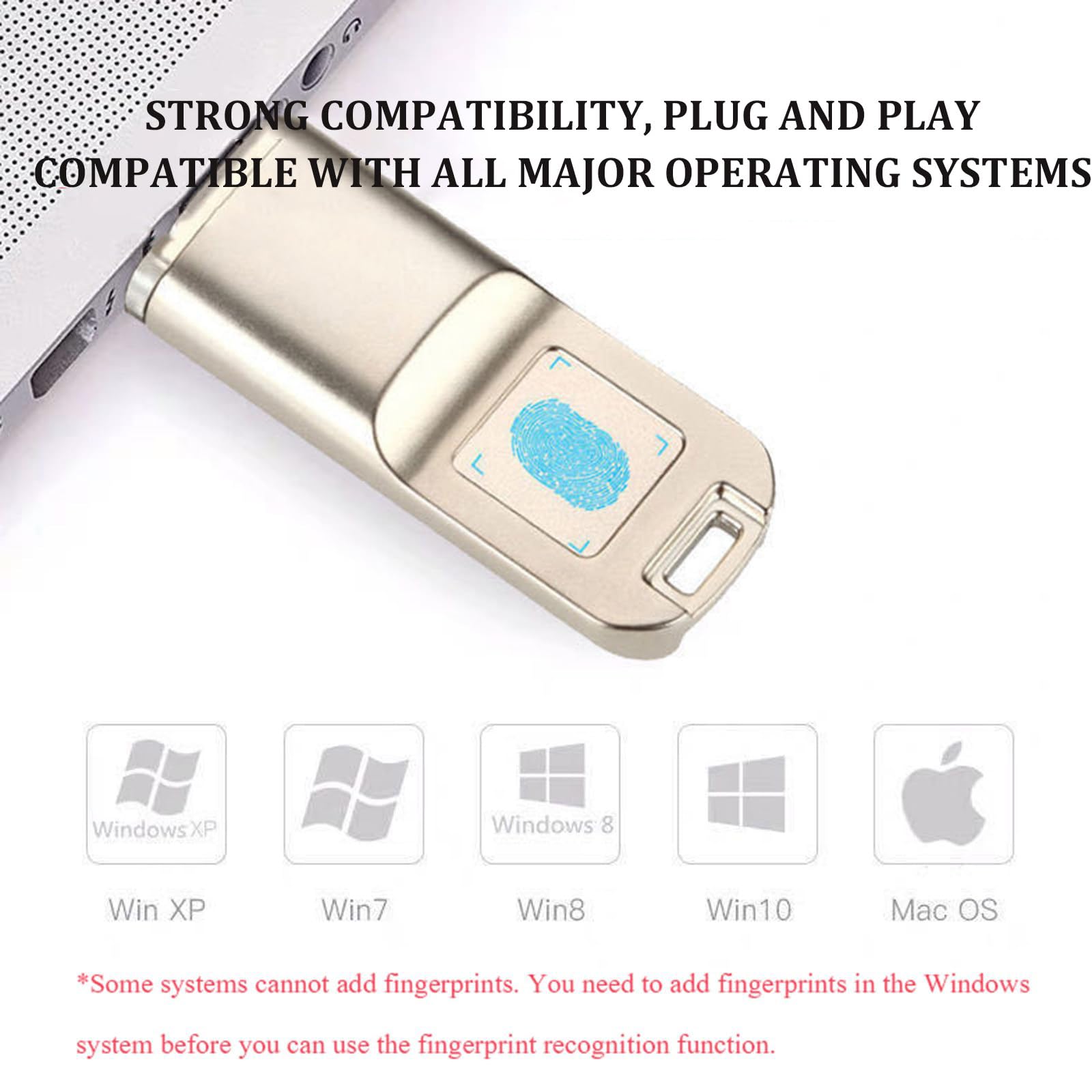 Chiavetta USB 3.0 Con Impronta Digitale,32 Gb/64 Gb/128 Gb/256 Gb, Chiavetta USB Antifurto per Ufficio, Memory Stick Con 10 Id Di Impronte Digitali Consentiti, Per Windows/Mac Os E Android 6.0 64GB