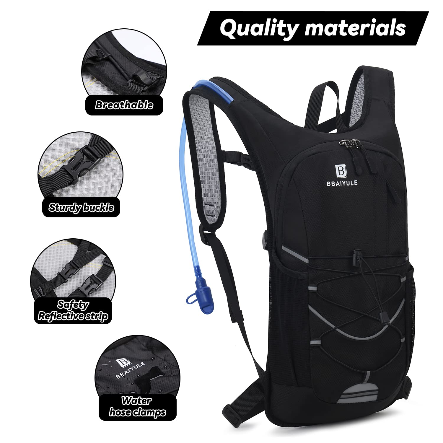 Trinkrucksack mit Trinkblase 2L, BPA-Frei | Trinkrucksack 2l mit Reflektoren | Rucksack mit Trinksystem | Laufen, Fahrrad & Camping Sportrucksack Fahrradrucksack
