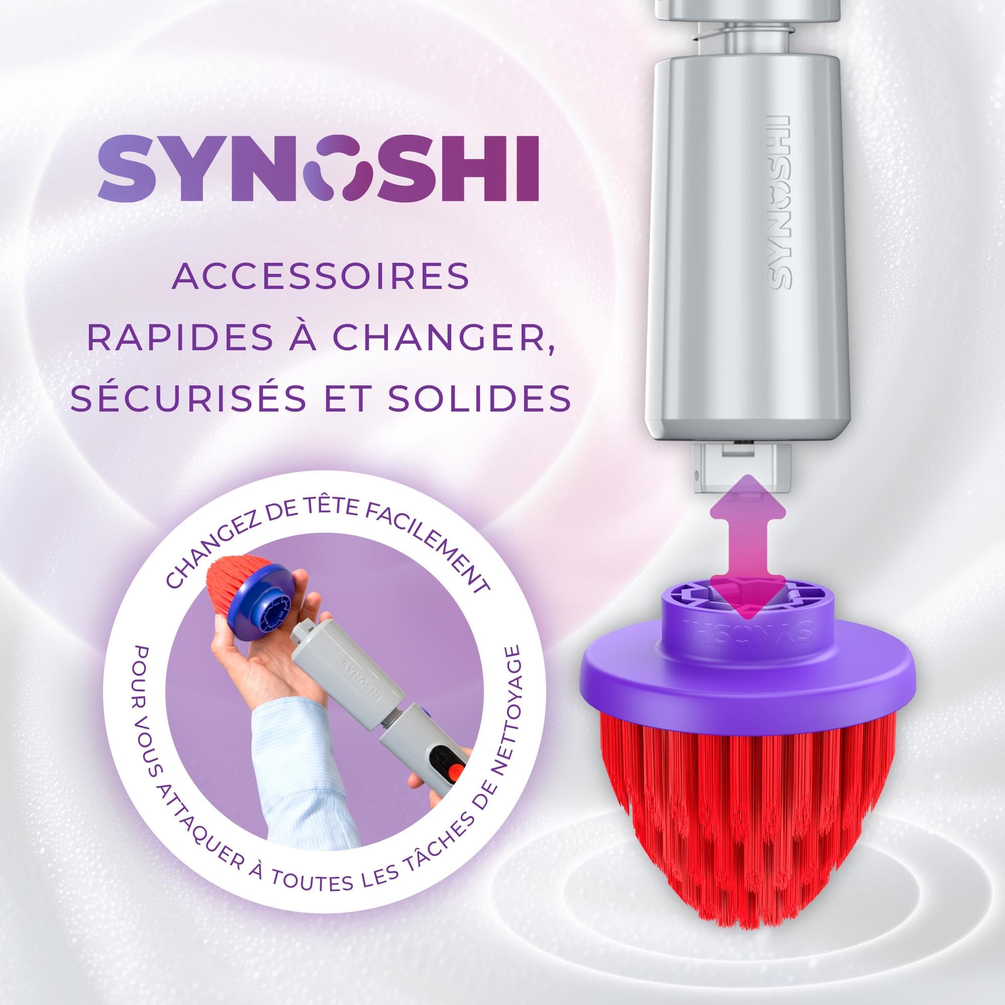 Synoshi Pro Tête de Brosse Conique Rotative Rechange Lot de 2 | Nettoyage précis coins et joints, Résistante aux odeurs, lavable au lave-vaisselle
