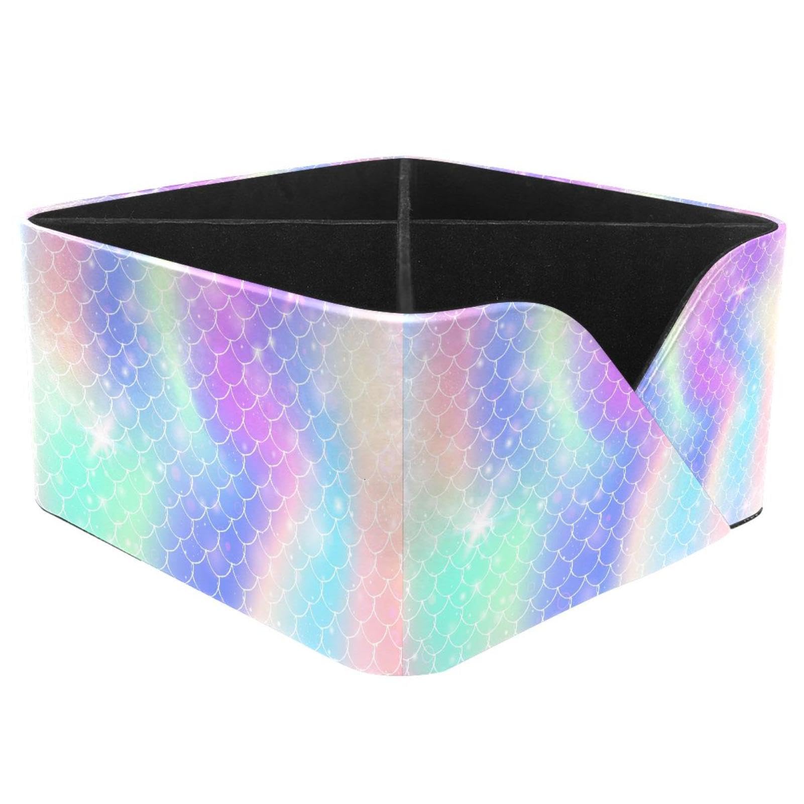 KengjuTesu Mermaid Fish Rainbow Scales Magic Pattern Desktop Organizer Pen Holder, Rectangular Pencil Cup for Office, Study and Makeup Stations