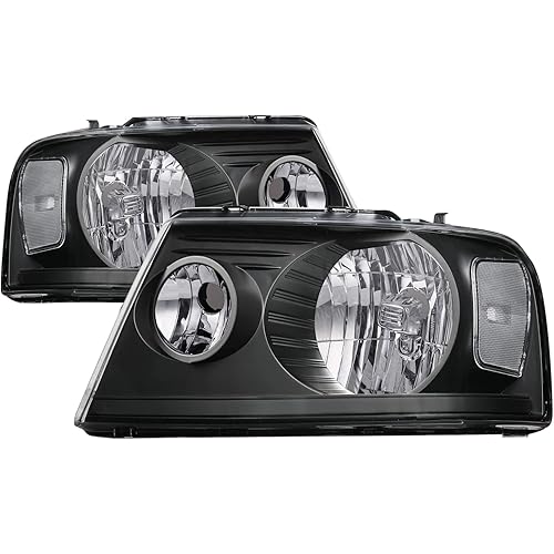 M-AUTO Headlight Assembly with 2 PRE-ASSEMBLED 6000K LED BULBS Replacement for 2004 2005 2006 2007 2008 Ford F-150/06 07 08 Mark LT, Headlamps w/Black Housing Clear Lens Clear Corner