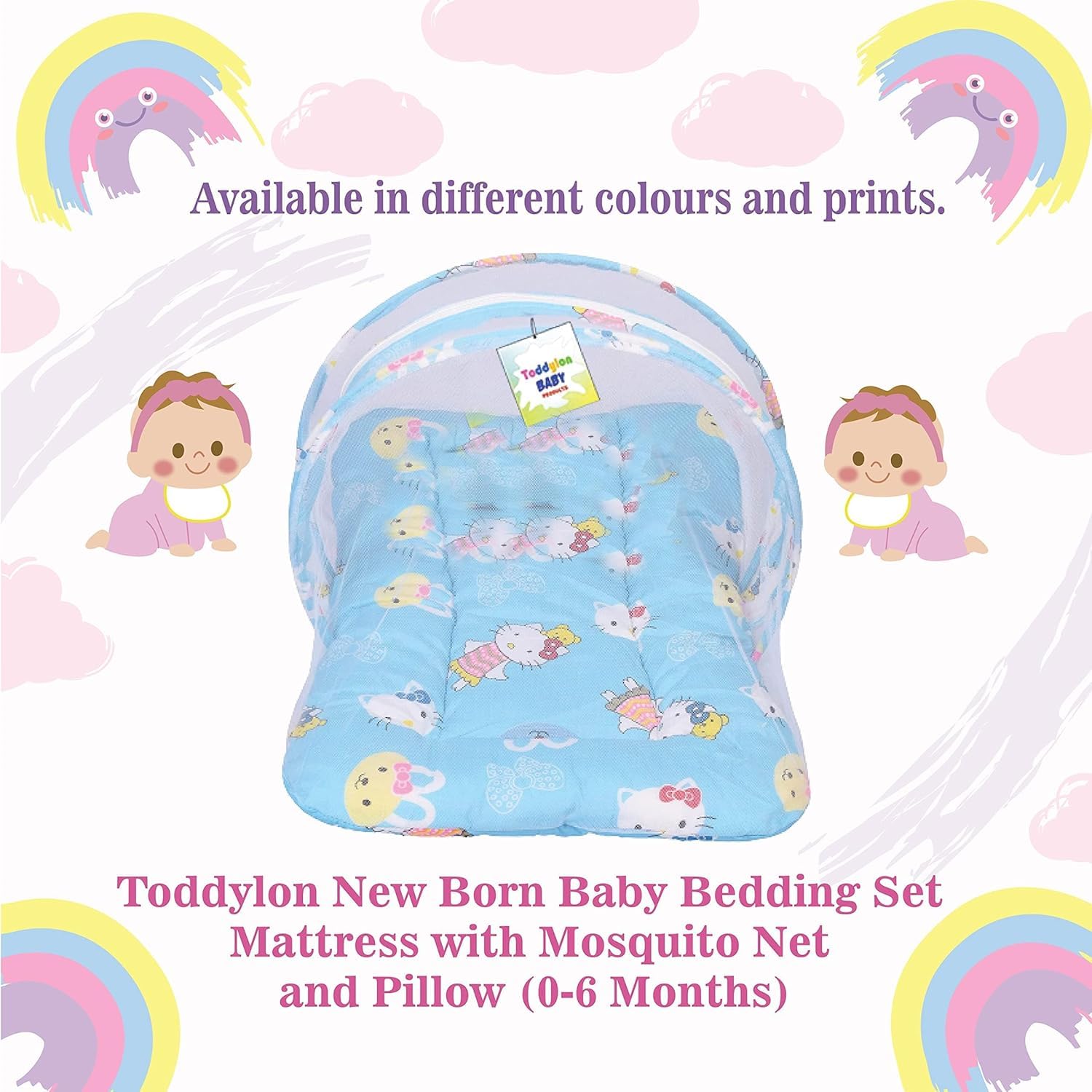Toddylon Flat Bed New Born Baby Bedding Set Cot Mattress with Mosquito Net (0-6 Months) Blue - Image 2 thumbnail
