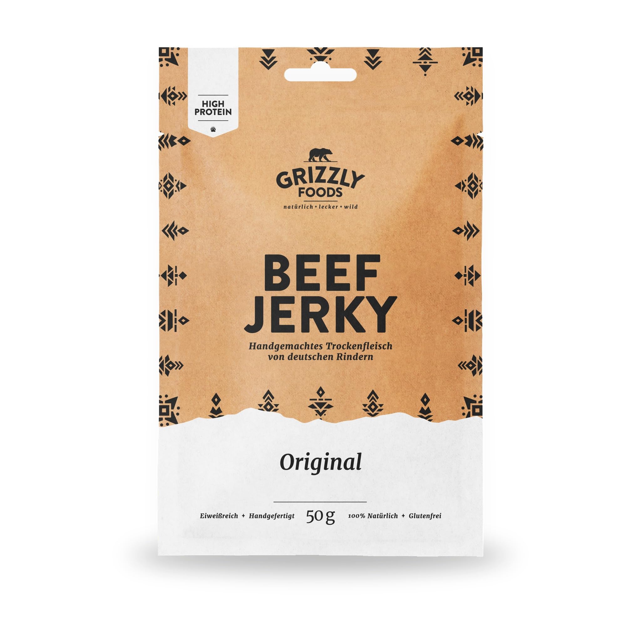 Grizzly Foods • Beef Jerky Probierpaket mit 5 Sorten (5 x 50g) • Trockenfleisch Eiweiß Snacks • Rindfleisch aus Deutschland • High Protein Snack für Gym, Fitness, Outdoor, Office