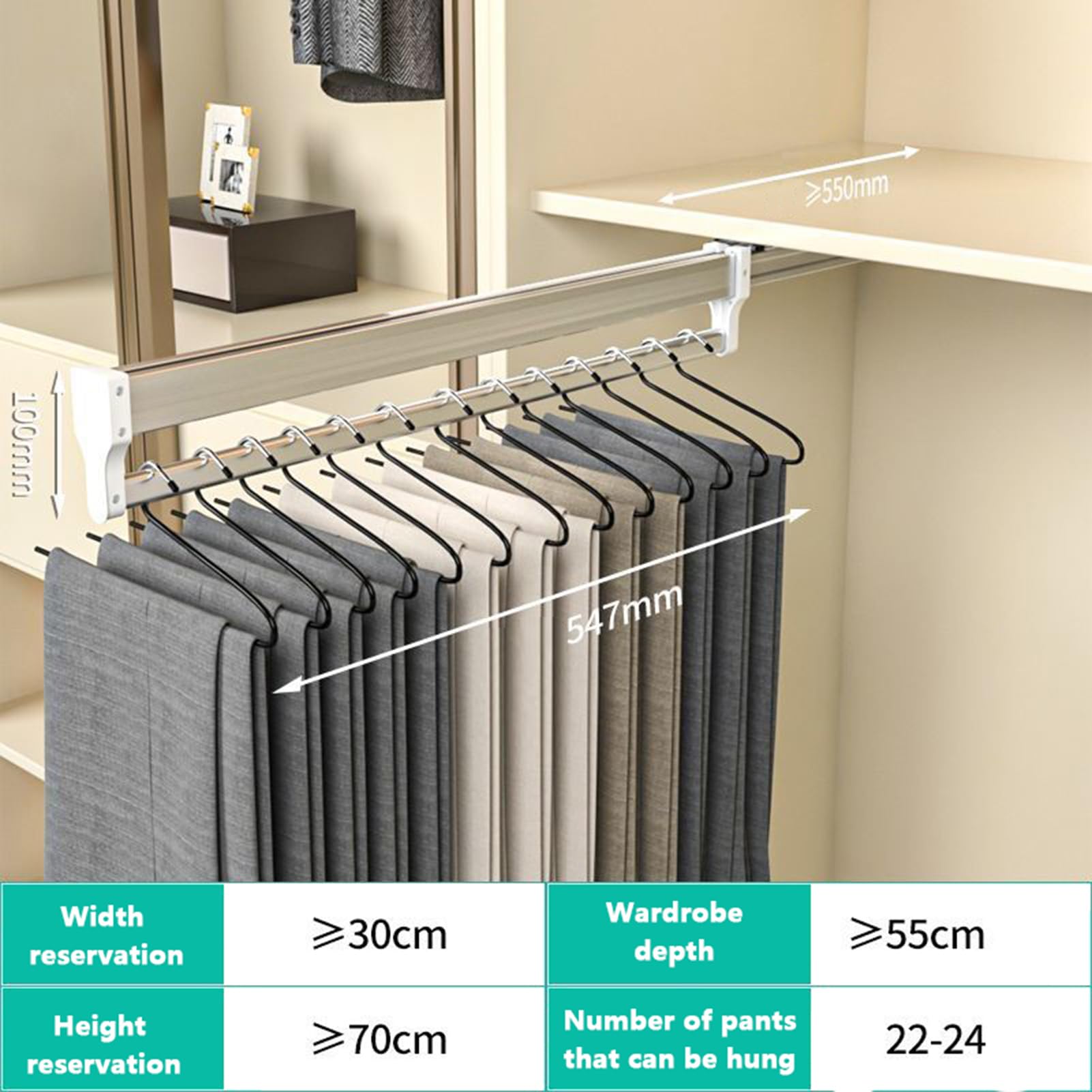 KSTORE Pendiabiti Estraibile Per Armadio Barra Appendiabiti Estraibile, Appendiabiti Estensibili Per Guardaroba Regolabile 30-80 Cm, Adatto A Tutti I Tipi Di Armadi Domestici,55cm