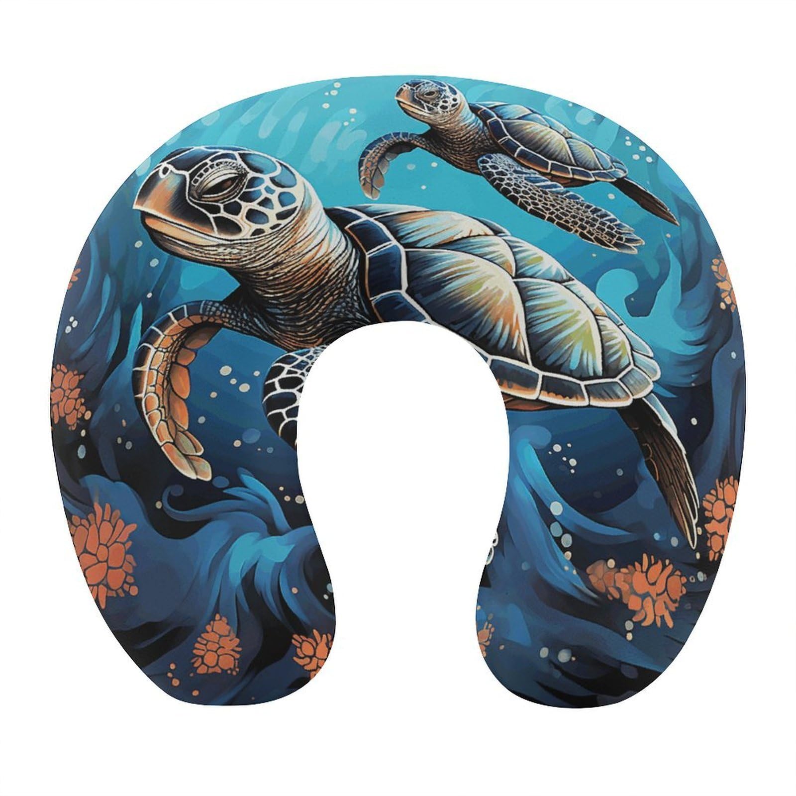 Adfgyerh Style Sea Turtle Boho U-Shaped Pillow，Memory Foam Pillow Core，Cushion ，Provide Neck Support ，Travel Pillow，Suitable For Airplanes, Cars, Homes, And Offices.