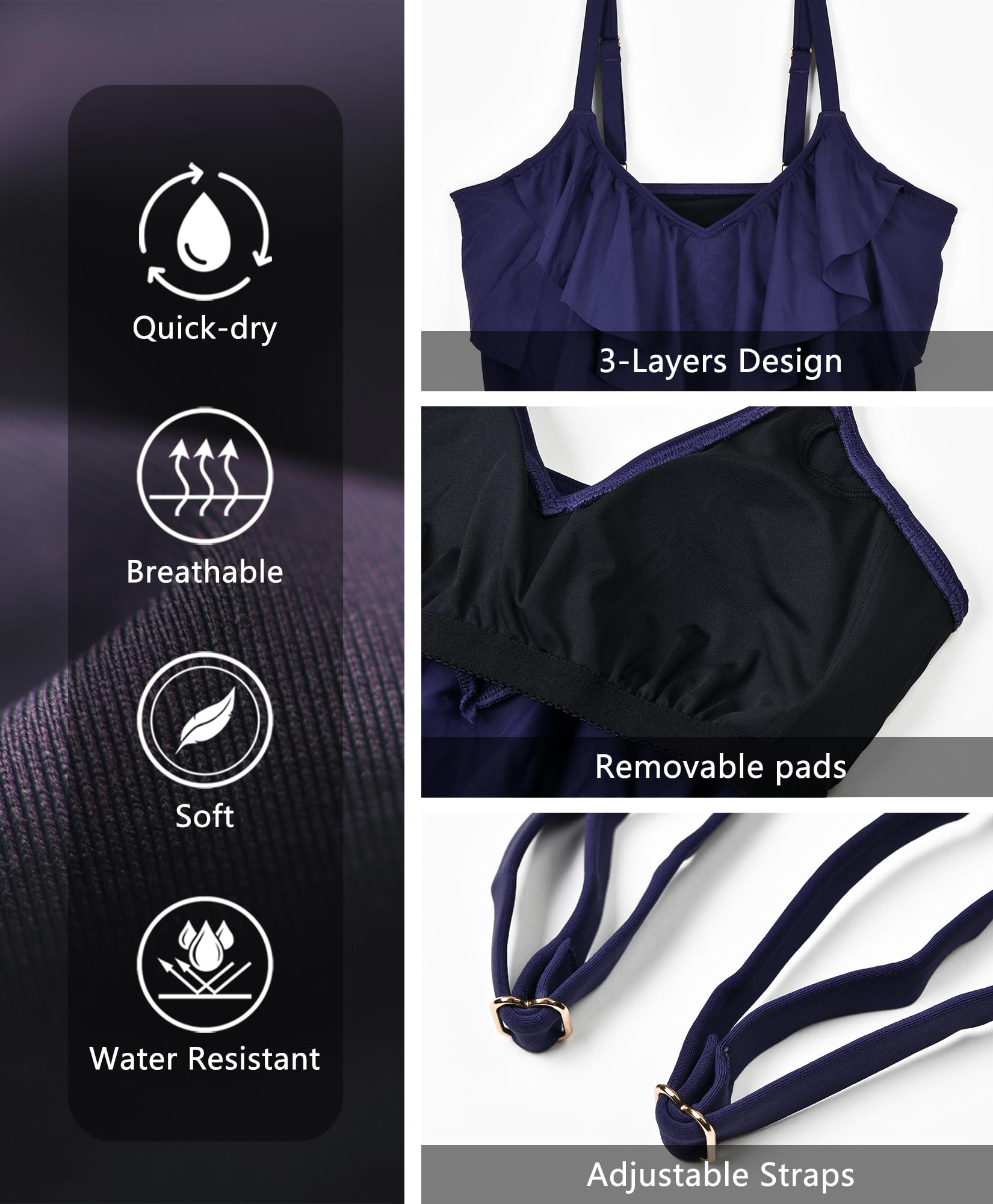 WIN.MAX Set di Costumi da Bagno Tankini da Donna Vita Alta Balza arruffata 2 Pezzi Bikini Set Costume da Bagno Plus Size Costume da Bagno