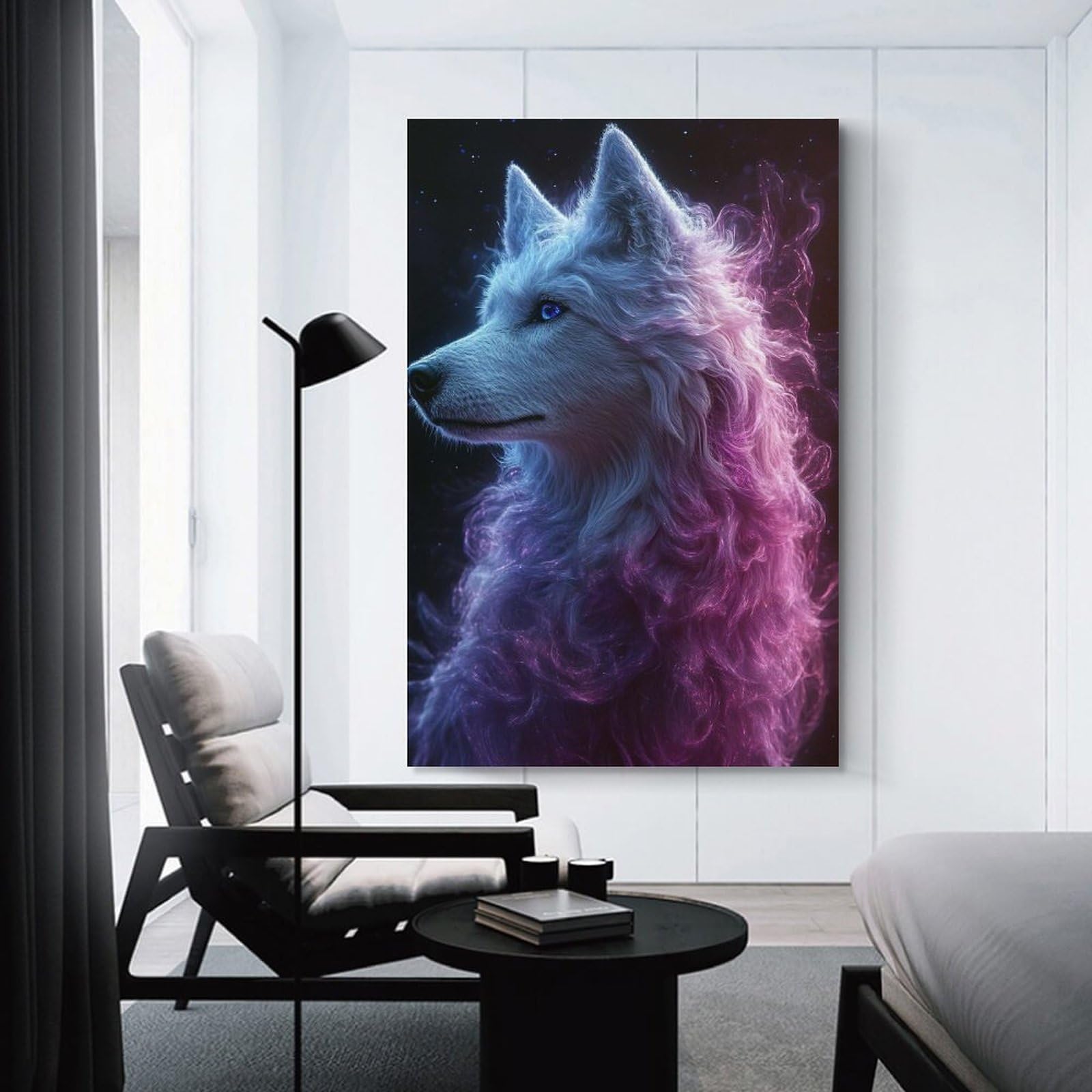 Junmoney Canvas Wall Decor Mystical Wolf Portrait, 20x30inch(50x75cm), for Flats, Guest Rooms Or Compact Rooms, Wall Decor with Flexible Room Appeal