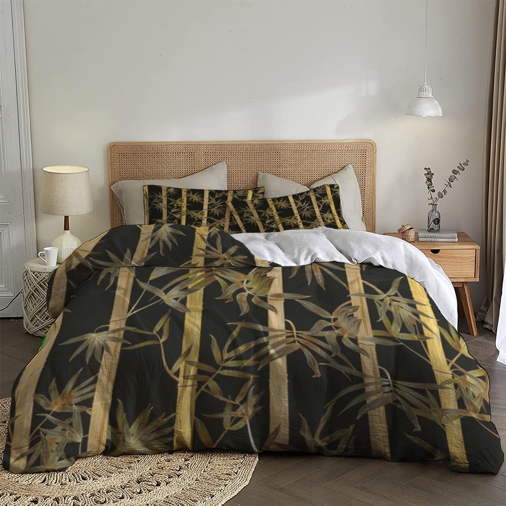 NIBAINLO 布団カバー抽象的な竹の葉 肌に優しい ピーチスキン加工 掛け布団カバー 和式 洋式 あったか 布団カバーセット リバーシブル ホームステイ ホテル 家庭兼用