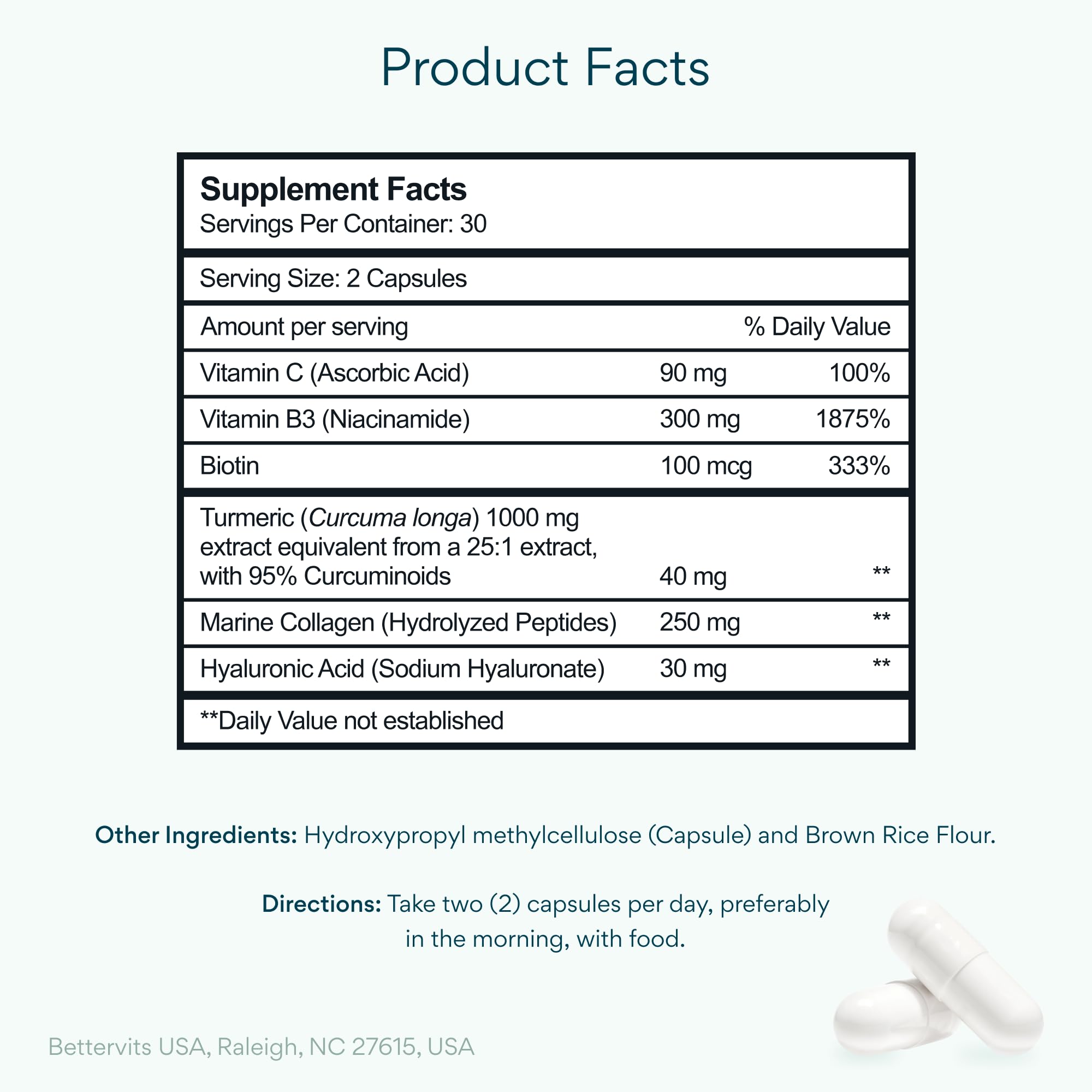 Bettervits Niacinamide Supplement, Vitamin B3 300mg, Collagen | 60 Ct — Amazon image 2