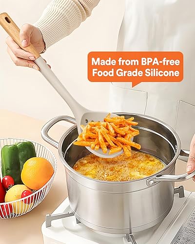 Miniatura 10 de Cucharón de cocina, cuchara ranurada grande con alta resistencia al calor, libre de BPA, desnatadores de cocina antiadherentes para drenar y freír,