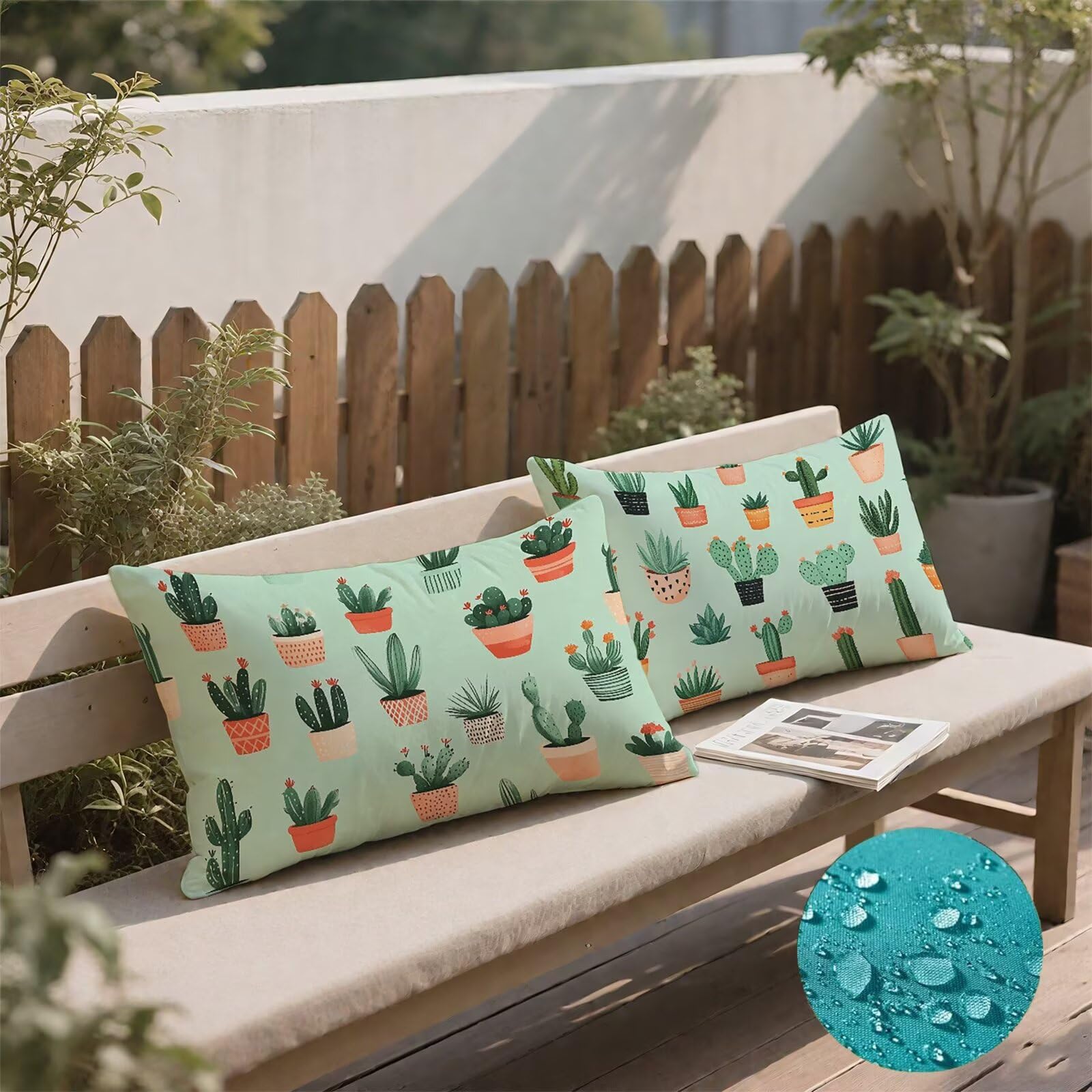 Cactus Taies d'oreiller 70 x 90 Housse Coussin Lin Lot de 2, Taie Oreiller Vert Sauge Housse de Coussin Impermeable pour Salon Lit Jardin, Douce Respirante avec Fermeture Éclair Invisible S6-693