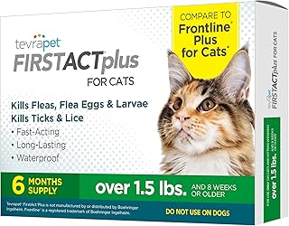 TevraPet FirstAct Plus Flea and Tick Prevention for Cats Over 1.5lbs, 6 Monthly Doses, Topical Drops