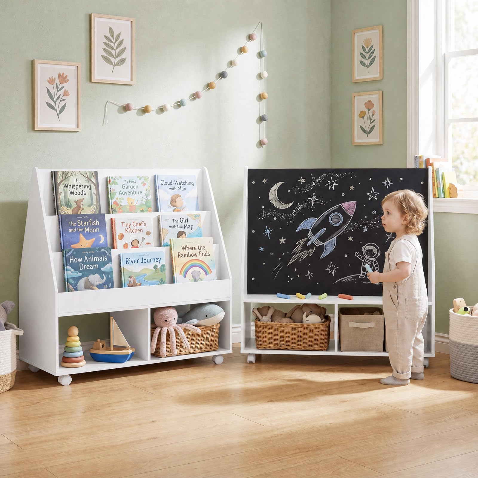 RELAX4LIFE Libreria Montessoriana per Bambini con Lavagna (Bianco)