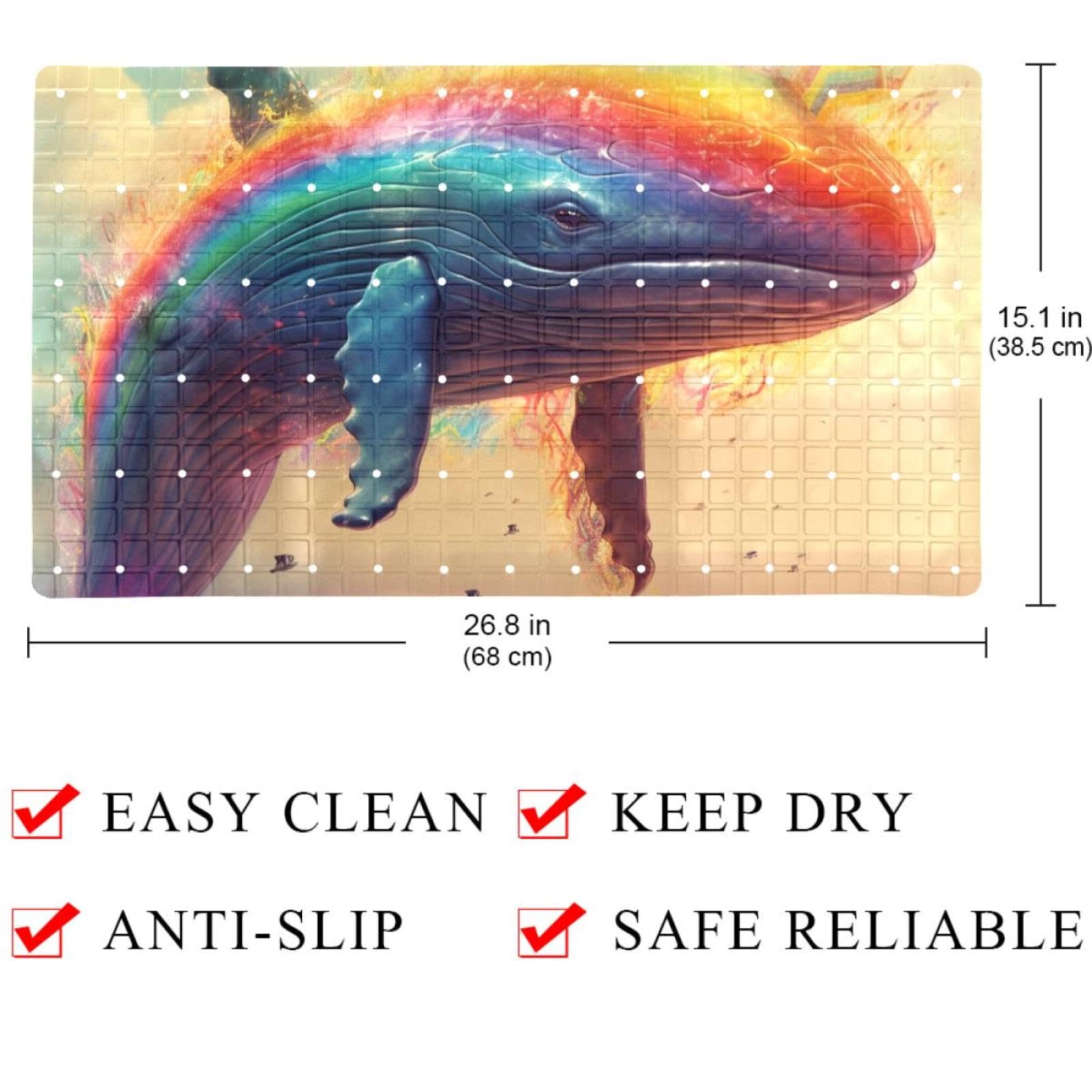 Tapis De Bain En Caoutchouc Pour Enfant - Antidérapant - En Forme De Baleine - 75 X 35 Cm - Lavable En Machine - Résistant à La Moisissure - Bleu - 9