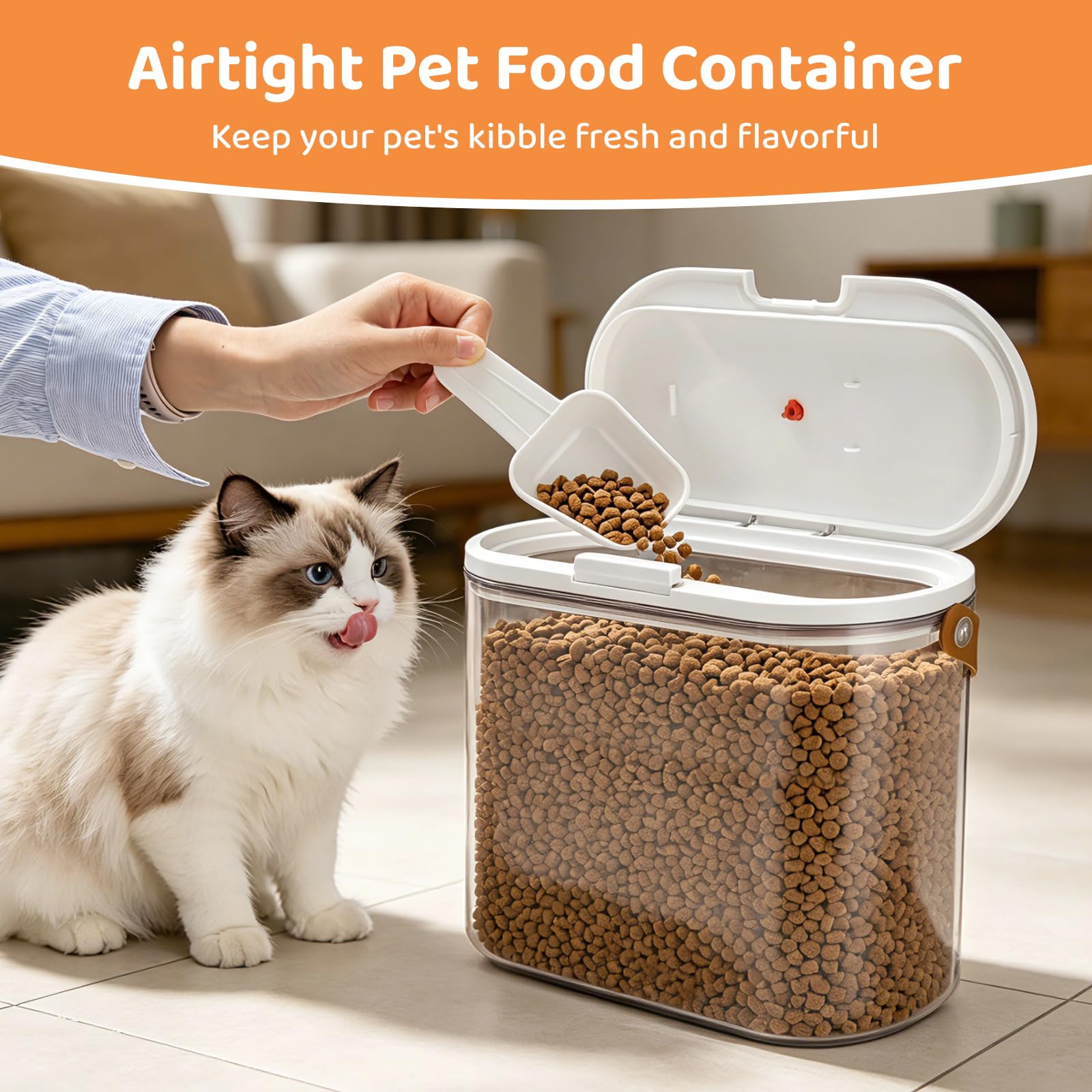 Contenitore ermetico per alimenti per animali domestici, 6 l, con coperchio aperto a pressione e monitoraggio della data, contenitore trasparente per cibo per gatti, crocchette secche