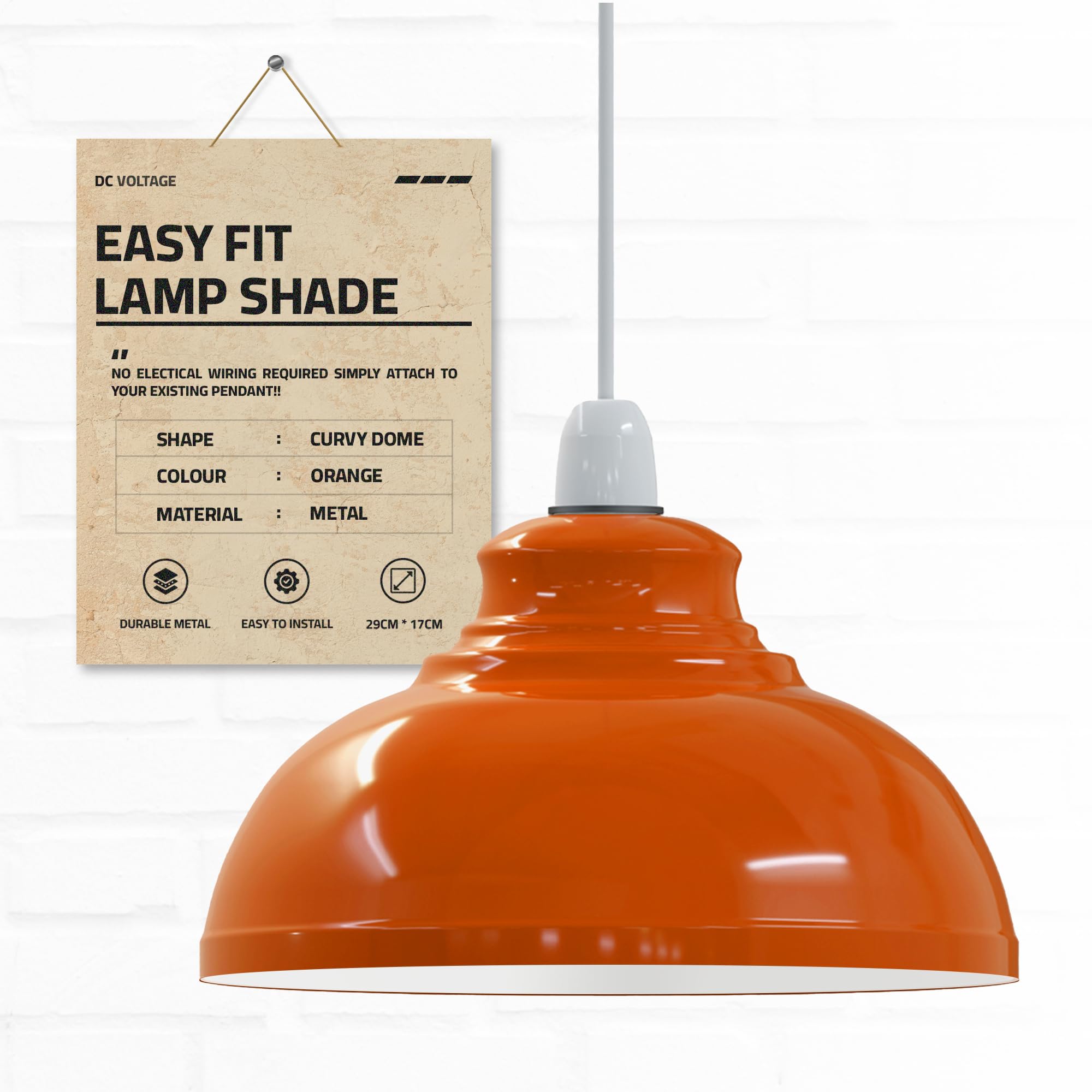 Retro Orange Metal Lamp Shade for Ceiling 29cm Decorative Easy Fit Light Pendant Modern Hanging Ceiling Lighting Shade for Bedroom,Industrial Replacement Kitchen Light Shade Ceiling Pendant — image 1