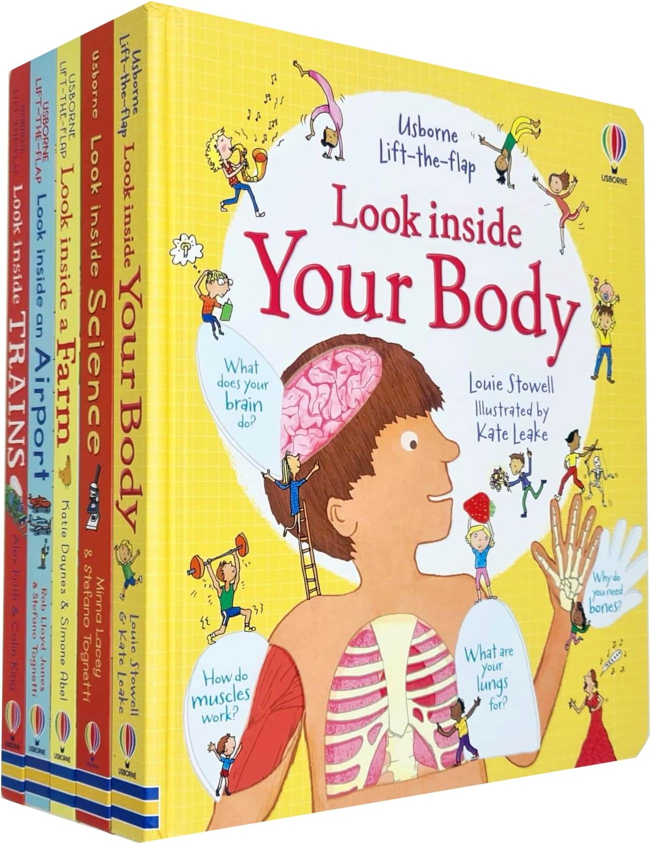 Usborne Lift the Flap Look Inside 5 Books Collection Set(Your Body, Science, Farm, Airport & Trains)