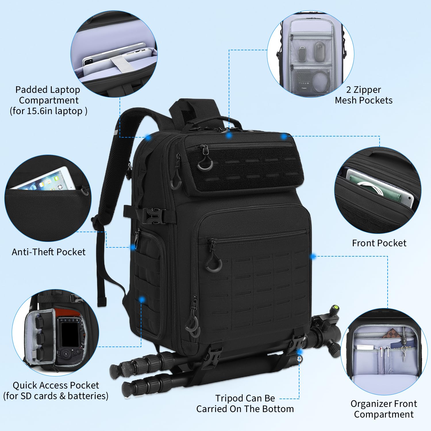 Plecak na aparat DSLR SLR na aparat fotograficzny wodoodporny plecak fotograficzny do Canon Nikon Sony aparat dron obiektyw laptopa - z osłoną przeciwdeszczową