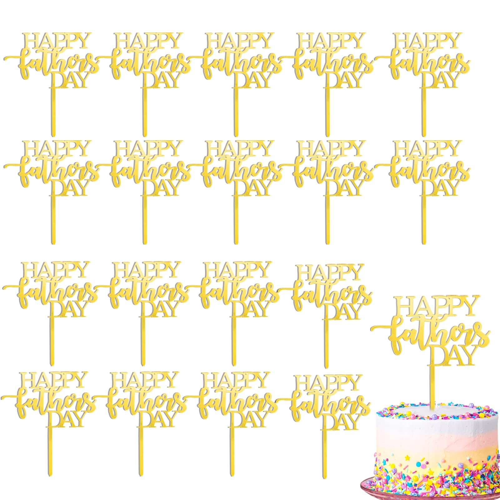 18 Pieces Acrylic Happy Father's Day Cake Topper Happy Father's day Cake Topper Decoration for Father's Day Birthday Cake Dessert Party Decoration Supplies