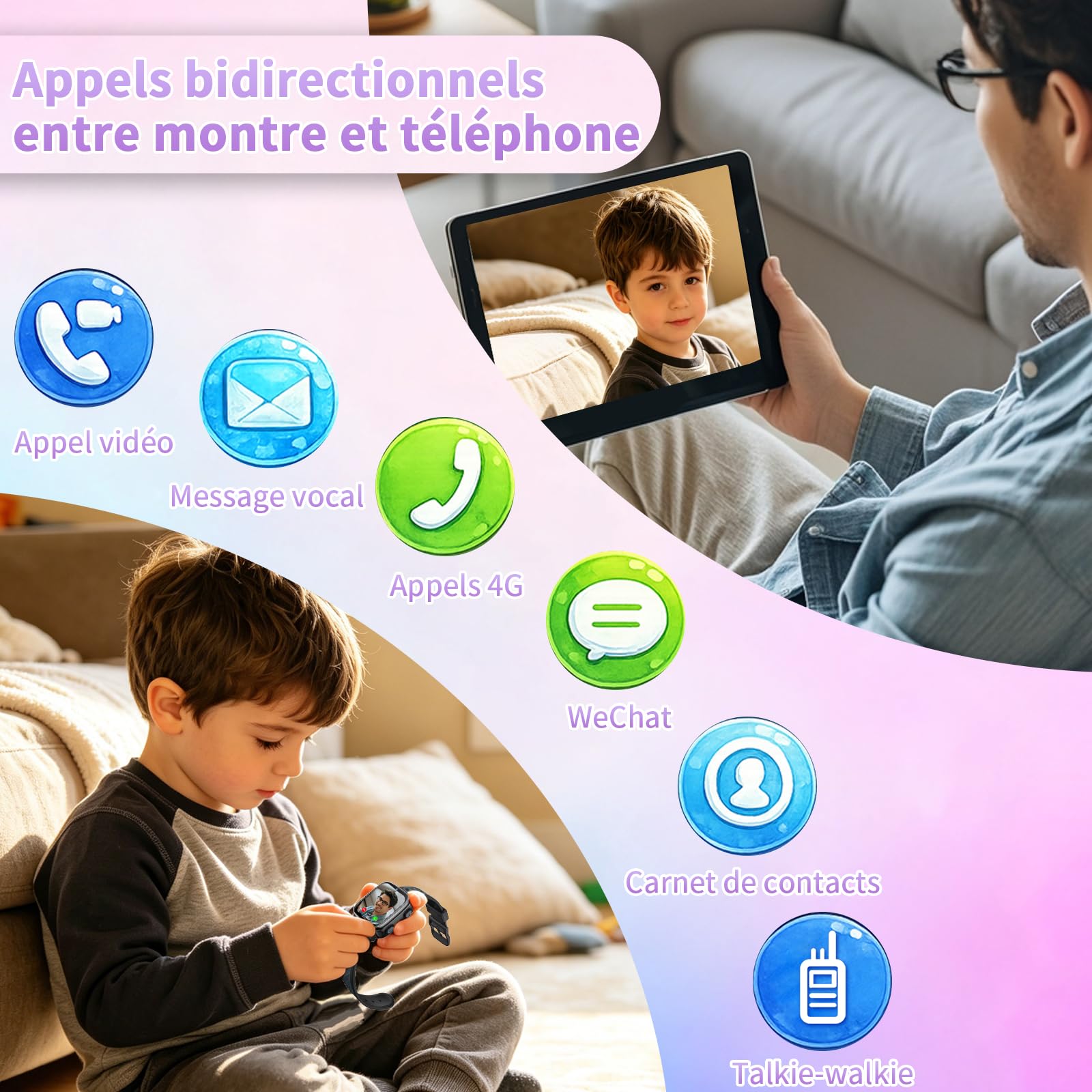 Montre Connectée 4G Smartwatch GPS SOS Enfants Appel Vidéo Garçons Filles | Smartwatch Enfants, Contrôle Parental, Étanche, SMS, Mode Cours, Rejet Appels Inconnus, Rejet Appels Inconnus, jeu