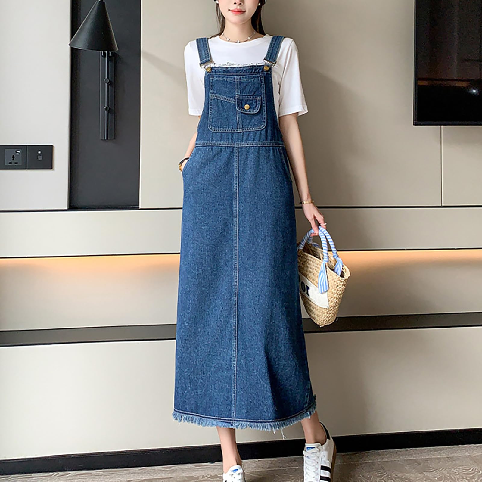 Femme Robe Salopette en Jean Casual Longue Robes en Denim Jeans Combinaiso Robe