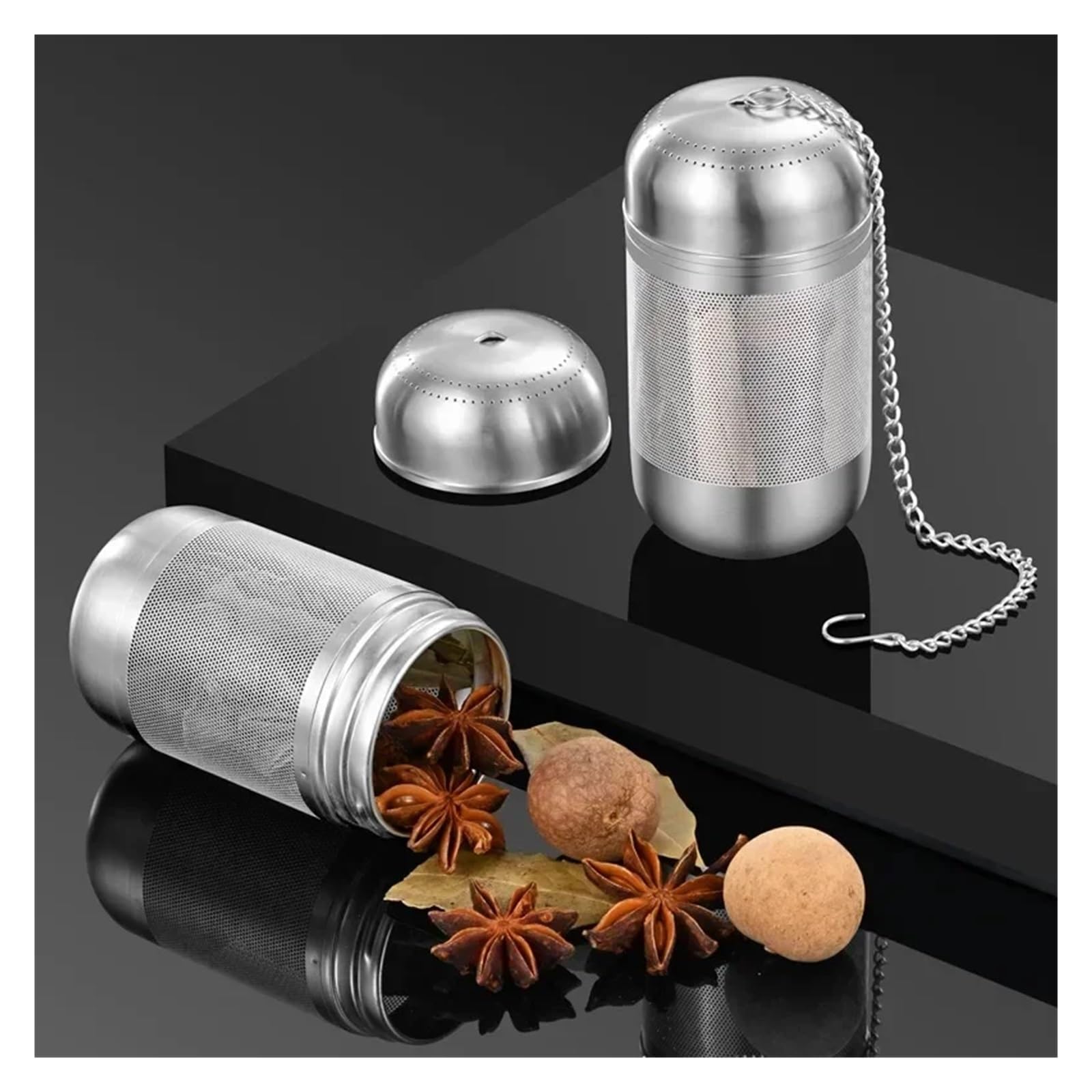 Edelstahl Teesieb 1/2Pcs Gewürz Sieb Ball Edelstahl Tee-ei Blätter Spice Teekanne Feine Mesh Teegeschirr Küche(Style 03)