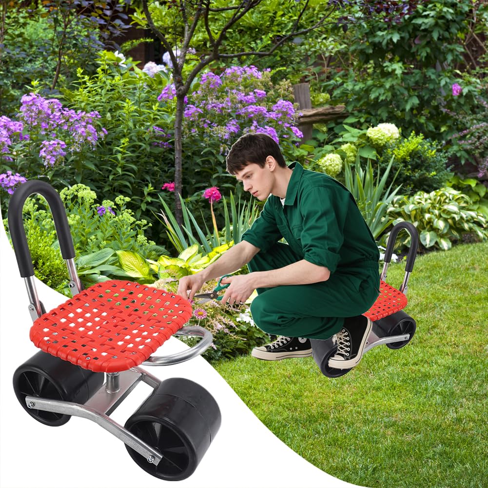 Siège de Jardin Roulant et Pivotant à 360° Hauteur Réglable | Chariot de Jardin Roulant avec une Hauteur Réglable de 22 à 35 cm pour Potager et Champ de Plantation