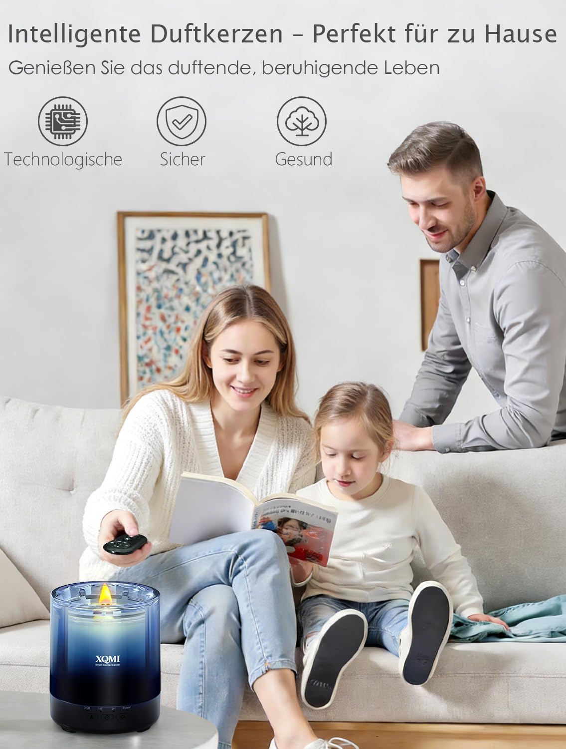 Smarte Duftkerzen im Glas mit Fernbedienung, Duftkerzen mit Timer, 35 Stunden Brenndauer, Neigungssensor, Natürliches Sojawachs, Moderne Raumdekoration für Wohnzimmer Schlafzimmer Büro