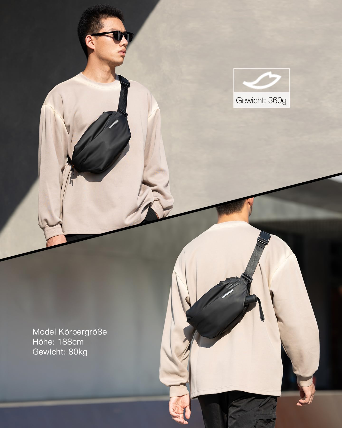 Inateck Sling Bag, Stilvolle Umhängetasche mit verstellbarem Schultergurt, wasserabweisende Umhängetasche für Damen und Herren