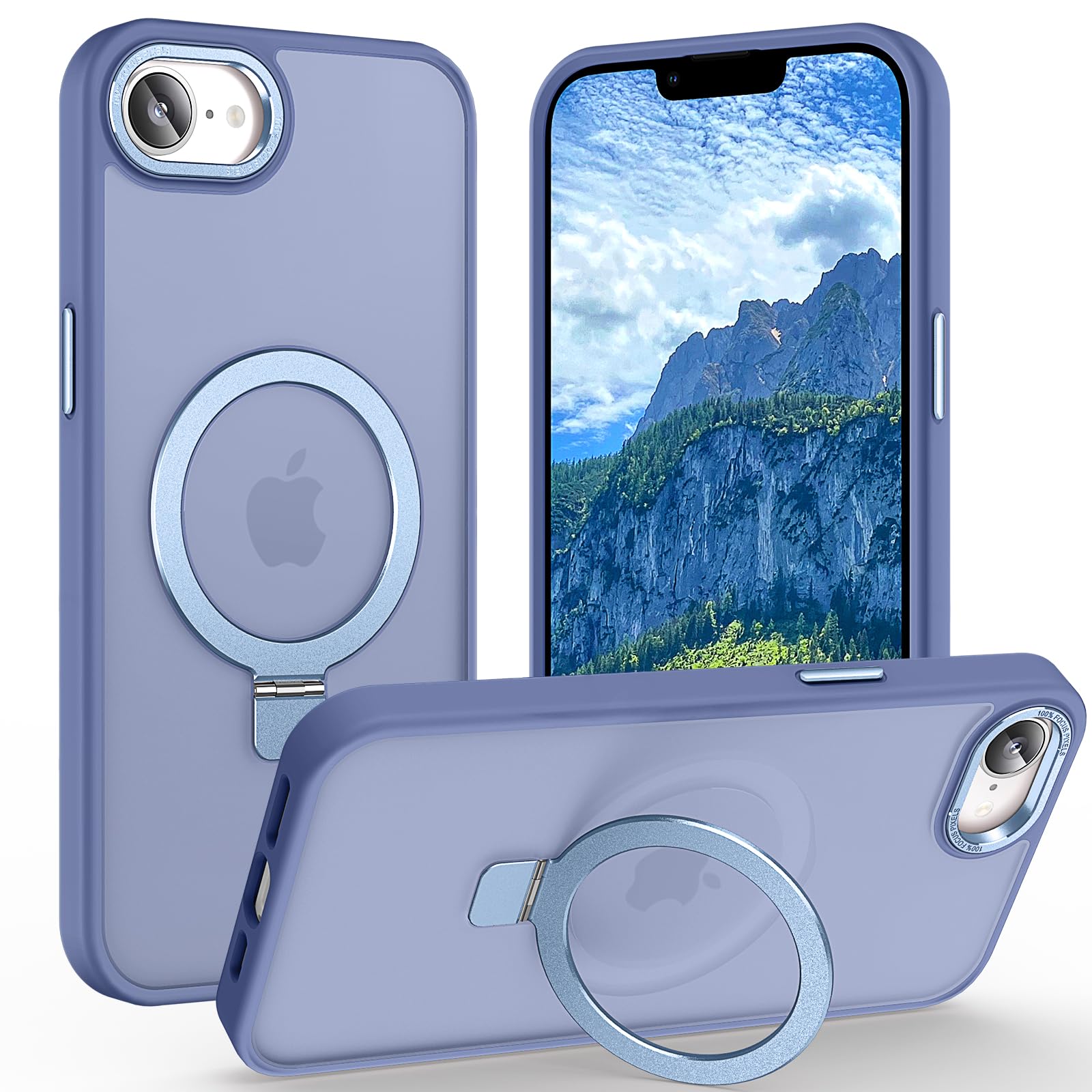 Lufanbis Magnetic for iPhone 17e Case & iPhone 16e Case with Ring Stand, [10 FT Drop Protection] [Velvety Touch] Slim Translucent Matte Back Shockproof Phone Case for iPhone 17e 6.1'', Sierra Blue
