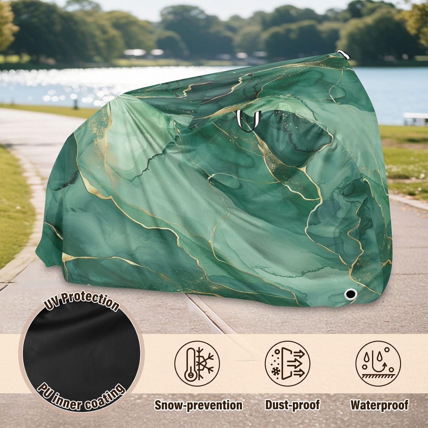 ALAZA Green Marble W/ Gold Line Bike Cover Waterproof Outdoor Ebike Bicycle Covers Tarp Protection for 1/2 Bikes, Sun UV Dust Wind Proof